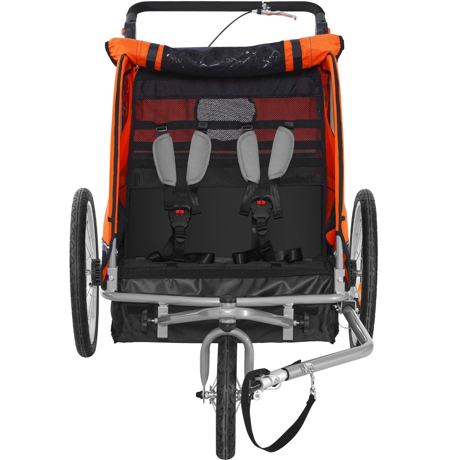 Bicycle Stands & Storage: VEVOR Bike Trailer for Toddlers, Kids, Double Seat, 40 kg Load, 2-In-1 Canopy Carrier Converts to Stroller, Tow Behind Foldable Child Bicycle Trailer with Universal Bicycle Coupler, Orange and Gray
