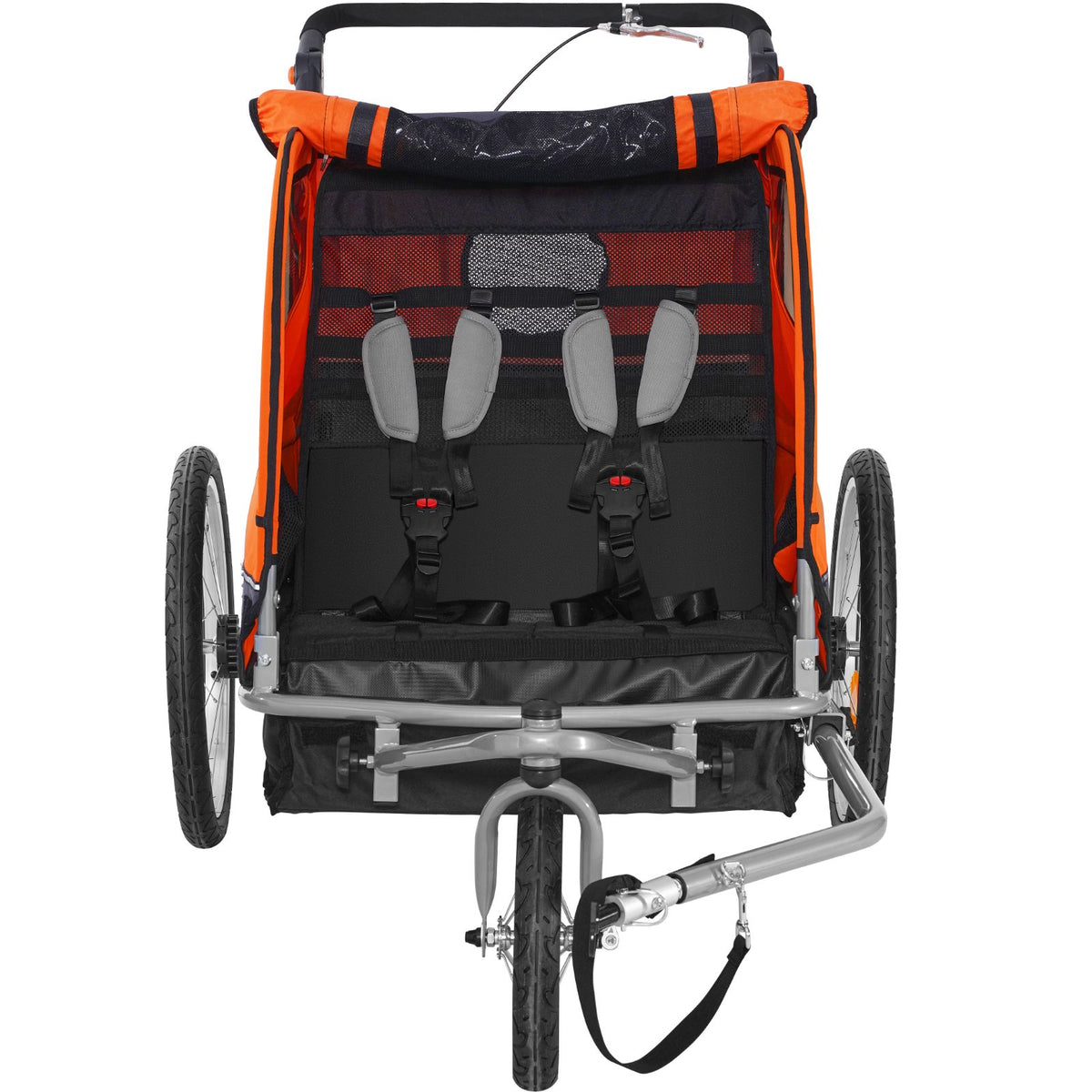 Bike Trailer for Toddlers, Kids, Double Seat, 45 kg Load, 2-In-1 Canopy Carrier Converts to Stroller, Tow Behind Foldable Child Bicycle Trailer with Universal Bicycle Coupler, Orange and Gray