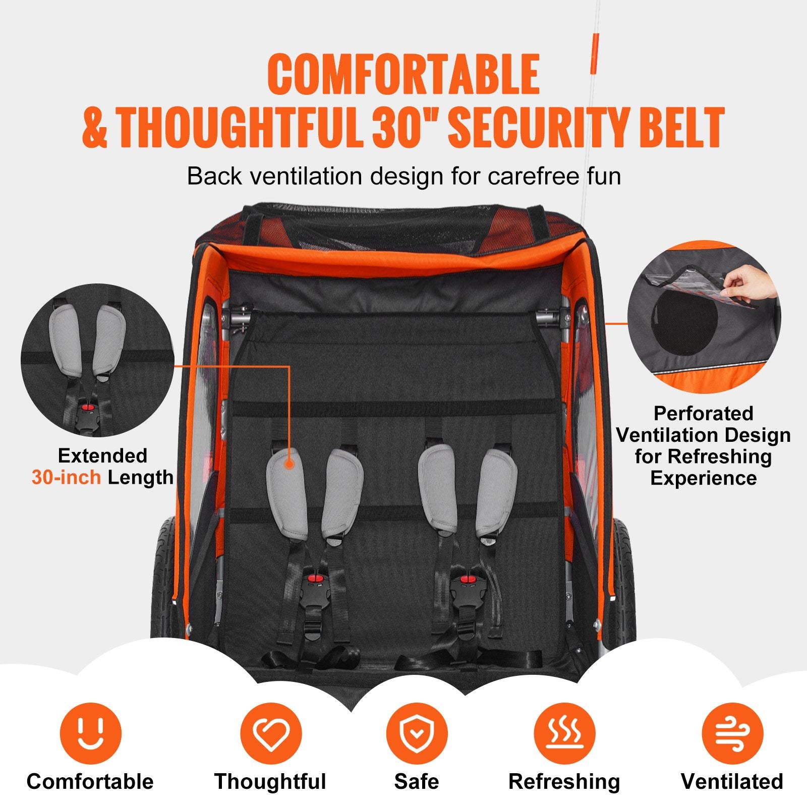 Bicycle Stands & Storage: VEVOR Bike Trailer for Toddlers, Kids, Double Seat, 45 kg Load, 2-In-1 Canopy Carrier Converts to Stroller, Tow Behind Foldable Child Bicycle Trailer with Universal Bicycle Coupler, Orange and Gray
