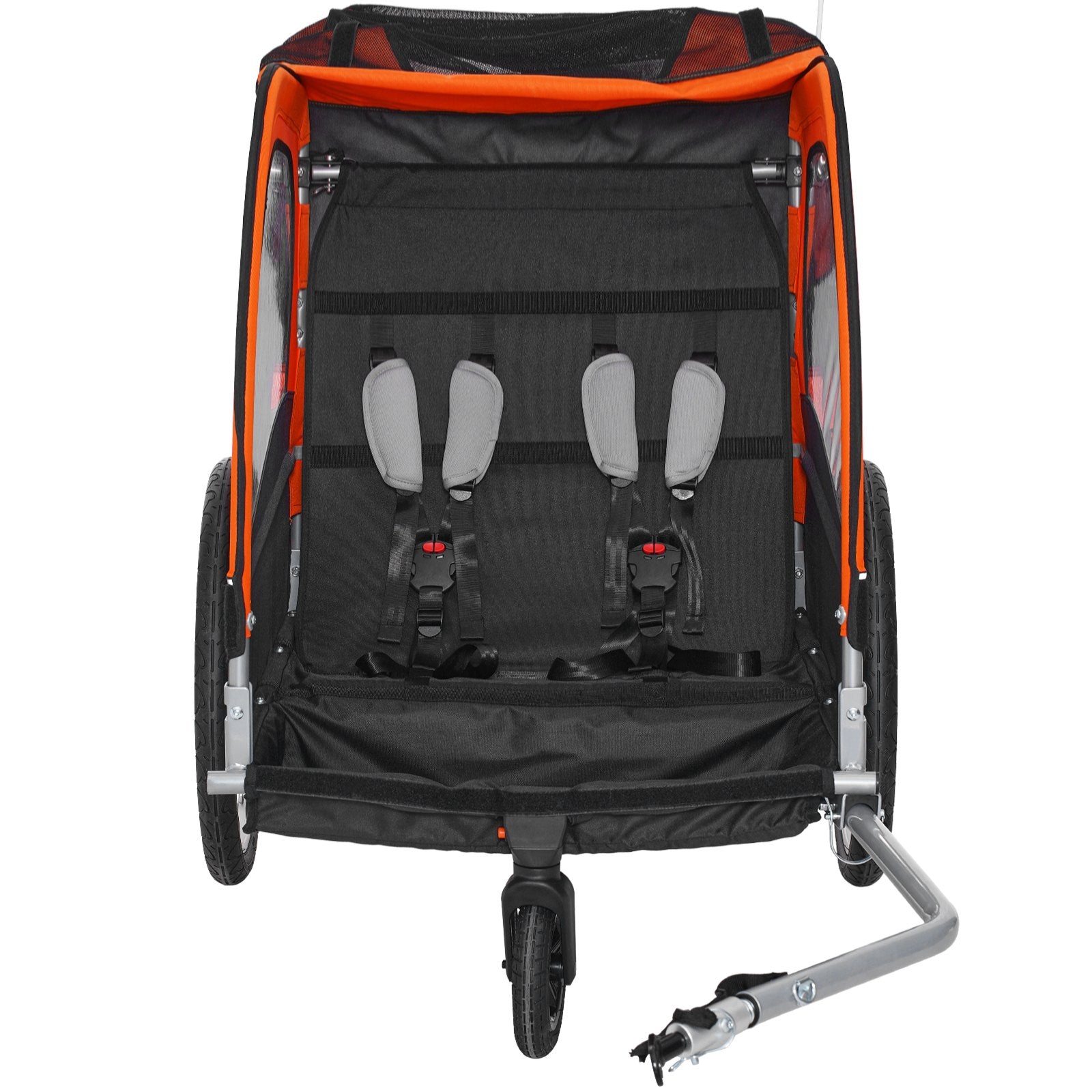 Bicycle Stands & Storage: VEVOR Bike Trailer for Toddlers, Kids, Double Seat, 45 kg Load, 2-In-1 Canopy Carrier Converts to Stroller, Tow Behind Foldable Child Bicycle Trailer with Universal Bicycle Coupler, Orange and Gray