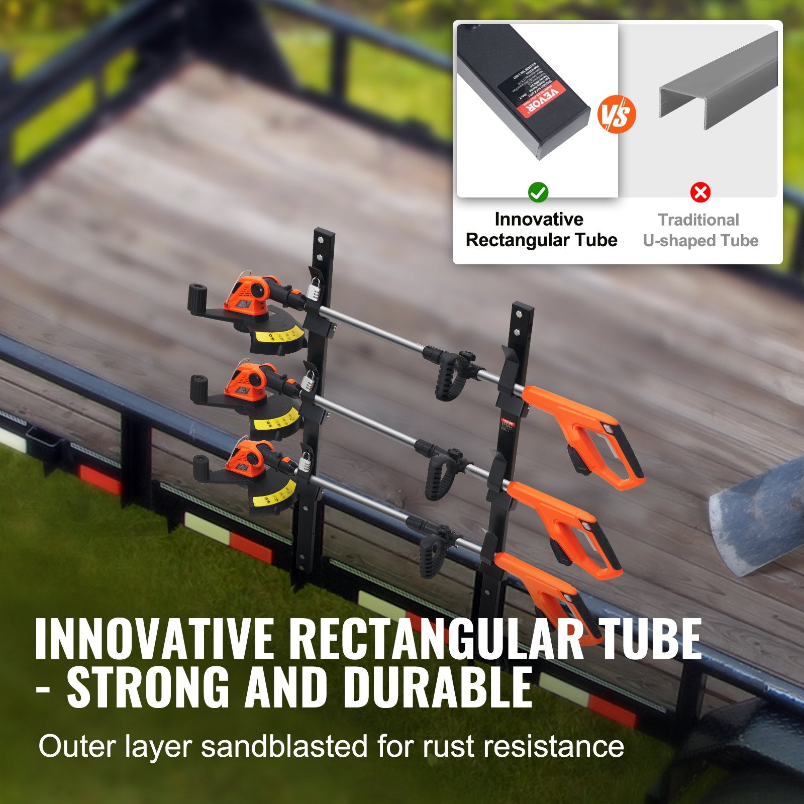Bicycle Stands & Storage: VEVOR 3-Place Weeder Trimmer Rack Holder for Open Landscape Trailer Lockable