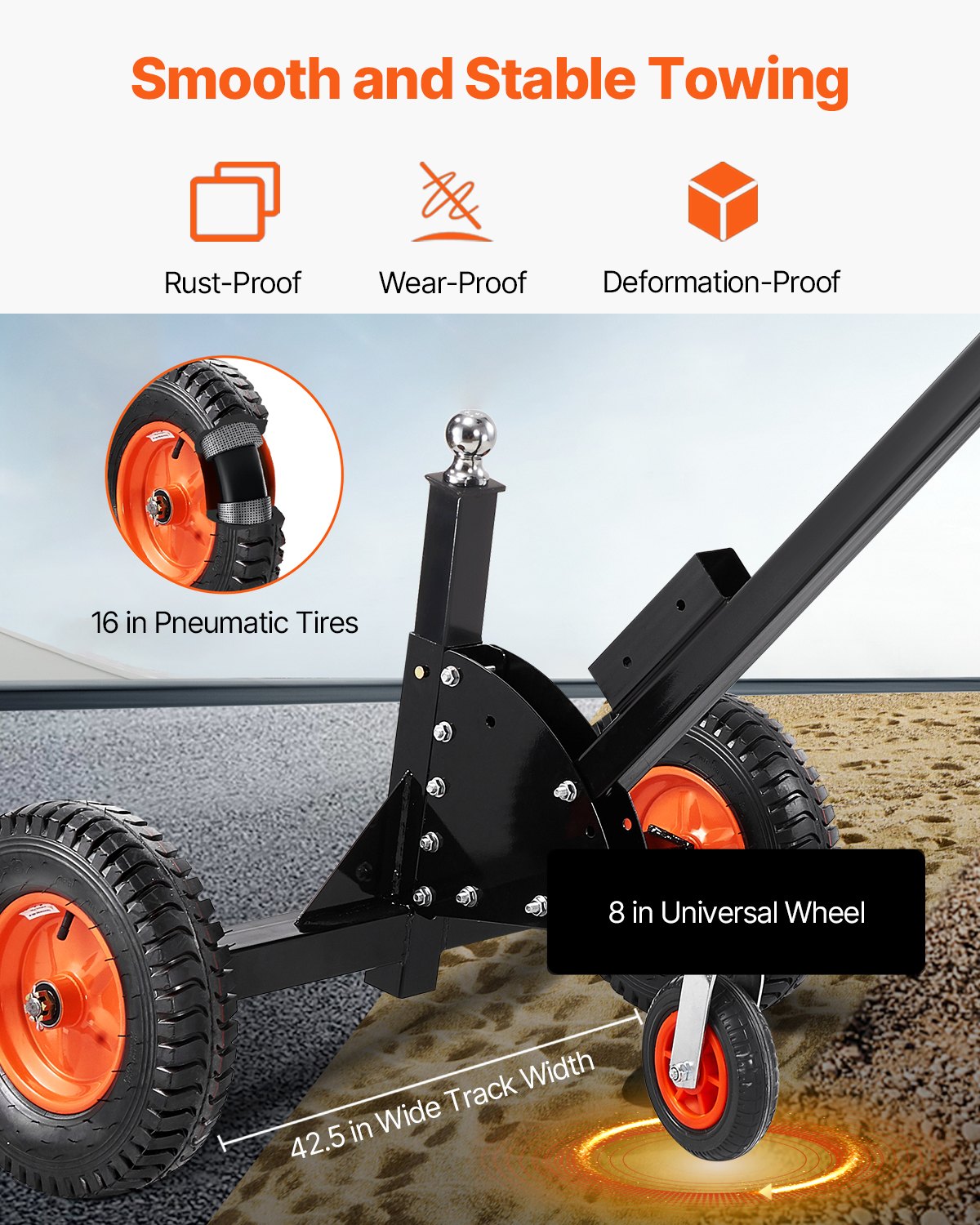 Trailer Dolly, 1500lbs Tongue Weight Capacity, 2 in 1 Trailer Mover with 2 in Ball, 16 in Pneumatic Tires and Universal Wheel, Portable Tow Dolly for Moving Car RV Trailer