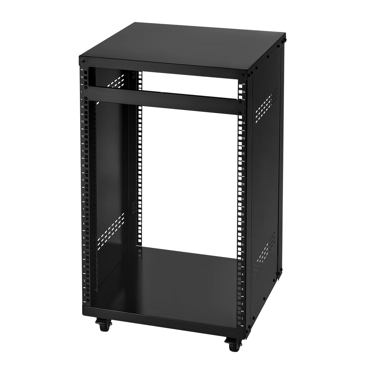 16U AV Rack, 90.7 kg Max Load Capacity, Home Recording Studio Rack with Lockable Caster Wheels, Open Frame Server Cabinet, Special Vent Design, for Audio Video Musical & IT Equipment Mounting