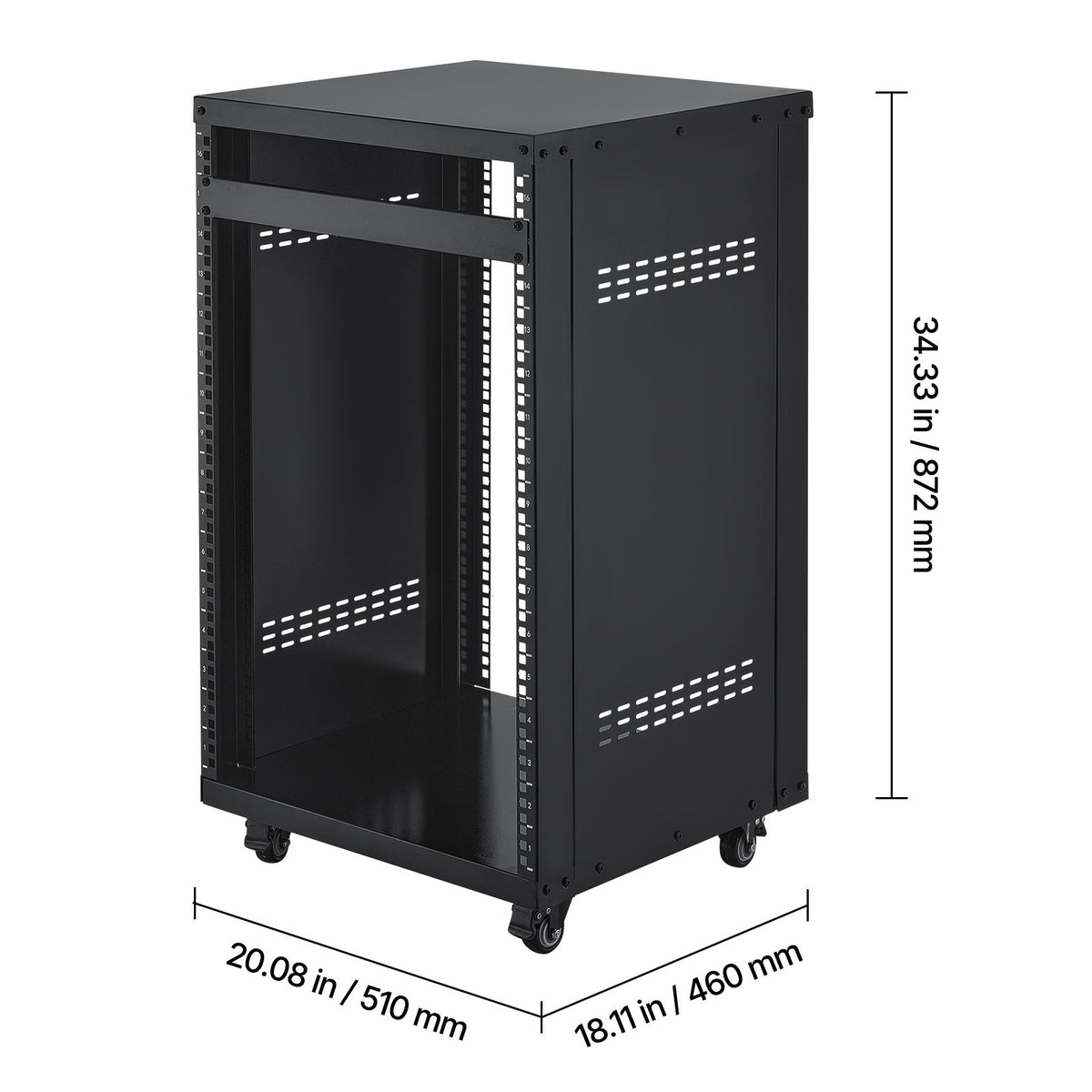 16U AV Rack, 90.7 kg Max Load Capacity, Home Recording Studio Rack with Lockable Caster Wheels, Open Frame Server Cabinet, Special Vent Design, for Audio Video Musical & IT Equipment Mounting