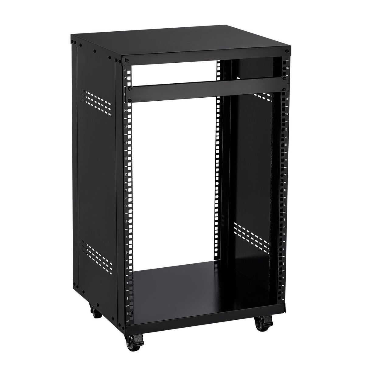 16U AV Rack, 90.7 kg Max Load Capacity, Home Recording Studio Rack with Lockable Caster Wheels, Open Frame Server Cabinet, Special Vent Design, for Audio Video Musical & IT Equipment Mounting