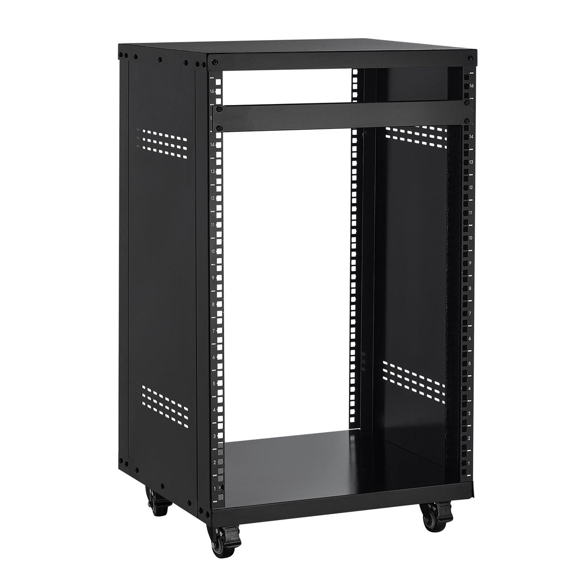 16U AV Rack, 90.7 kg Max Load Capacity, Home Recording Studio Rack with Lockable Caster Wheels, Open Frame Server Cabinet, Special Vent Design, for Audio Video Musical & IT Equipment Mounting