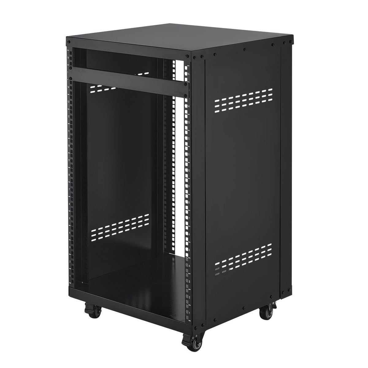 16U AV Rack, 90.7 kg Max Load Capacity, Home Recording Studio Rack with Lockable Caster Wheels, Open Frame Server Cabinet, Special Vent Design, for Audio Video Musical & IT Equipment Mounting