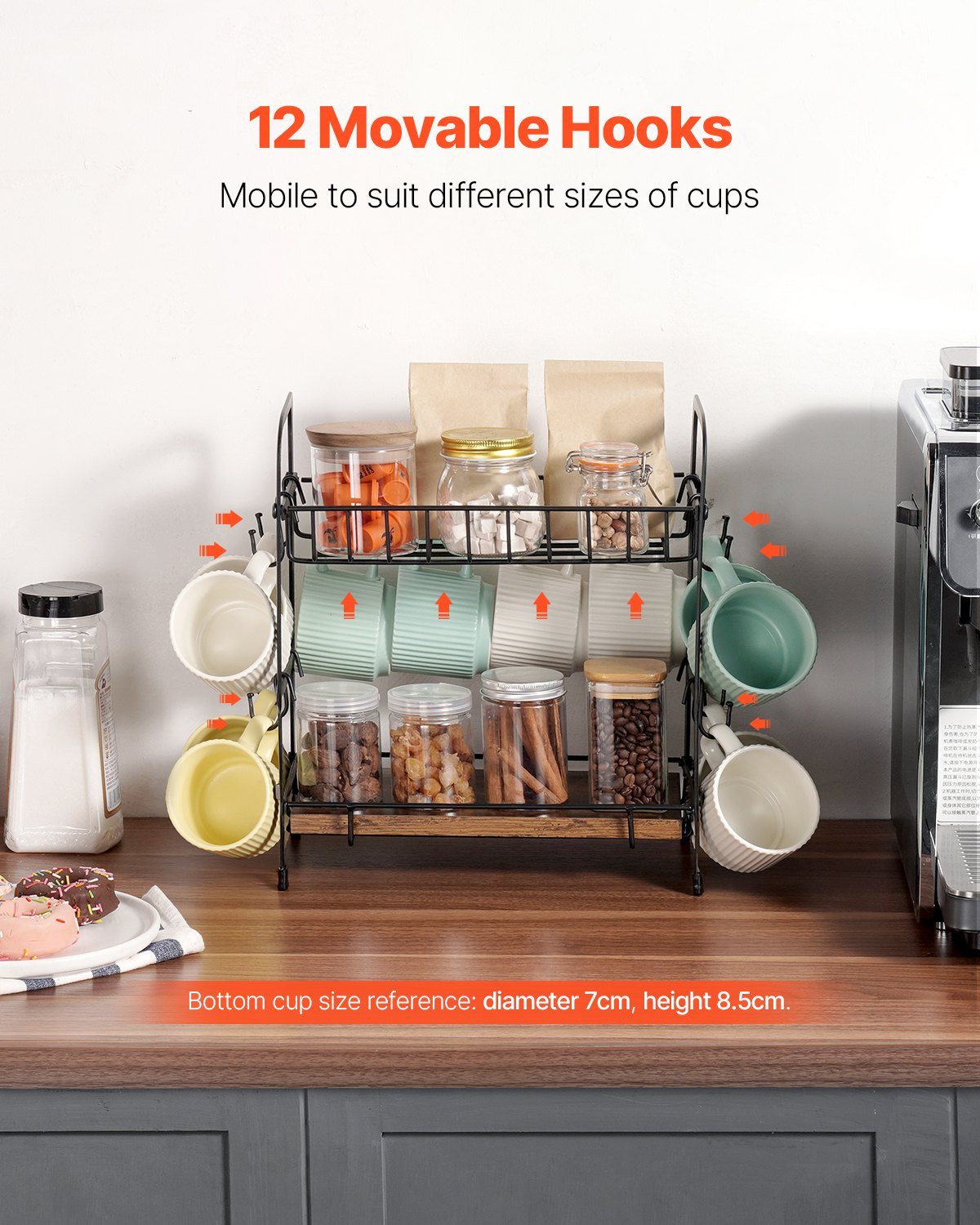 Desk Accessories: VEVOR 2 Tier Coffee Bar Organizer for Countertop w/ 12 Movable Hooks Mug Holder