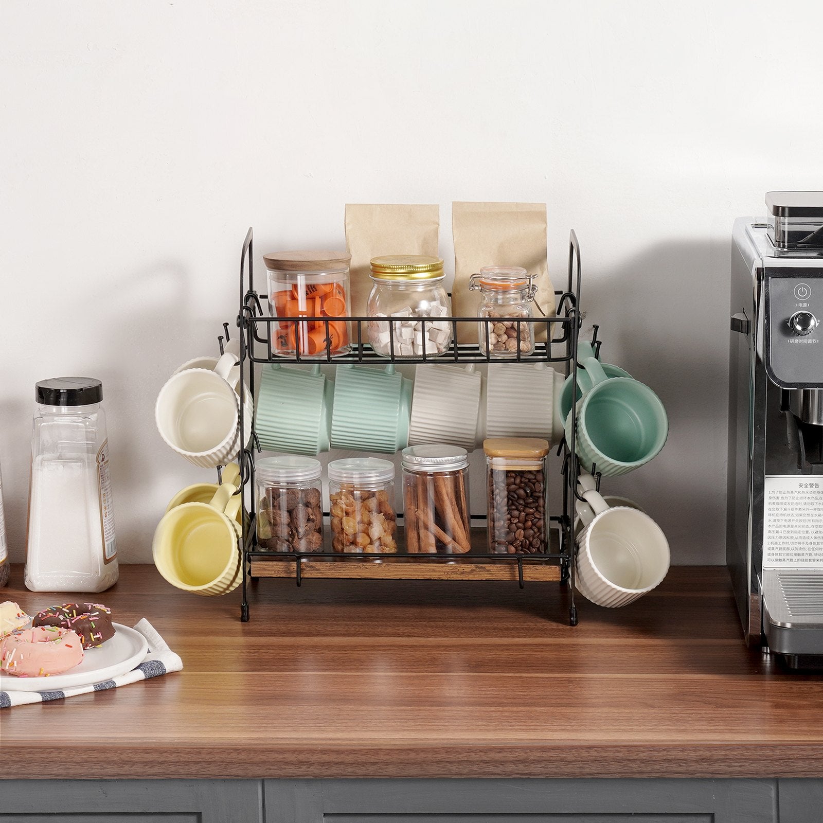 Desk Accessories: VEVOR 2 Tier Coffee Bar Organizer for Countertop w/ 12 Movable Hooks Mug Holder
