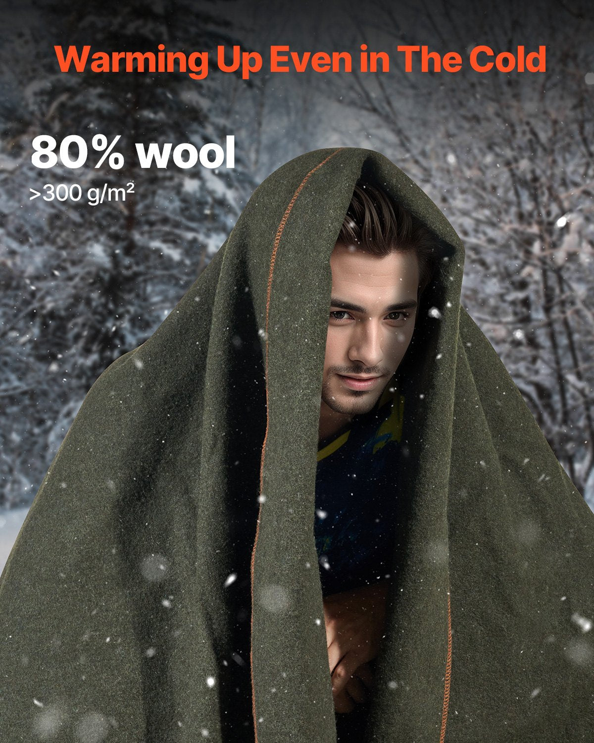Laptops: VEVOR Wool Camping Blanket, Large Warm Stadium Blanket, Waterproof & Windproof, Flame Retardant, Great for Outdoors, Picnics, Hiking, Sports Events, Travel, 1.62 m x 2.23 m (80% Wool), Army Green
