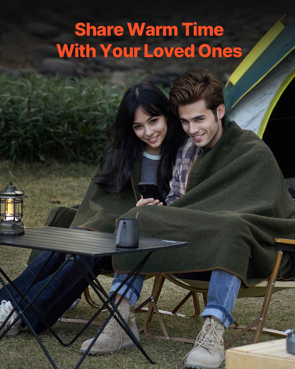 Laptops: VEVOR Wool Camping Blanket, Large Warm Stadium Blanket, Waterproof & Windproof, Flame Retardant, Great for Outdoors, Picnics, Hiking, Sports Events, Travel, 1.62 m x 2.23 m (80% Wool), Army Green