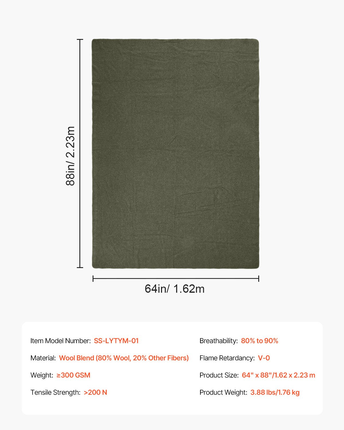 Laptops: VEVOR Wool Camping Blanket, Large Warm Stadium Blanket, Waterproof & Windproof, Flame Retardant, Great for Outdoors, Picnics, Hiking, Sports Events, Travel, 1.62 m x 2.23 m (80% Wool), Army Green