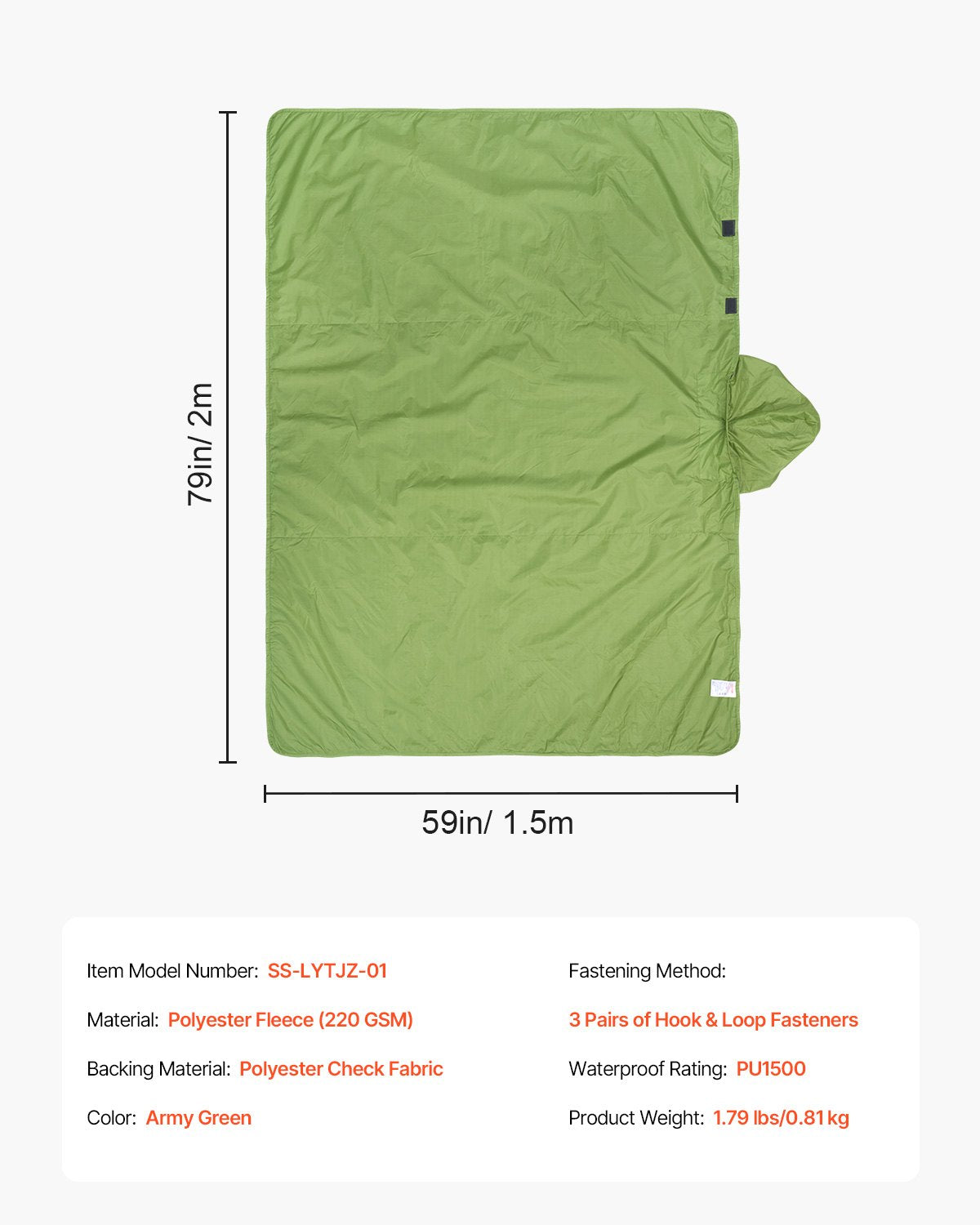 Blankets & Throws: VEVOR Camping Blanket 2 m x 1.5 m Wearable Warm Stadium Blanket Army Green