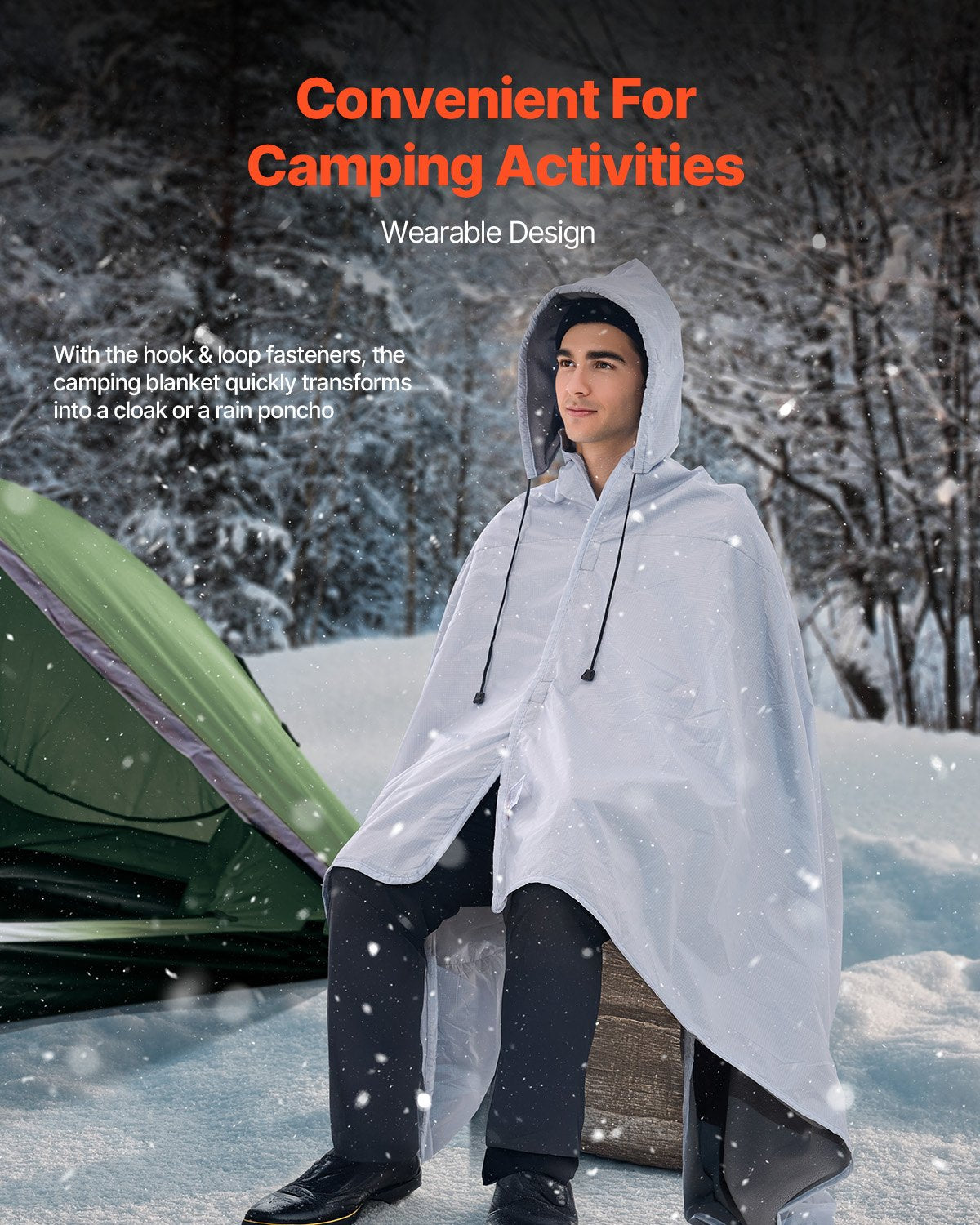 Blankets & Throws: VEVOR Camping Blanket 2 m x 1.5 m Wearable Warm Stadium Blanket Light Grey.