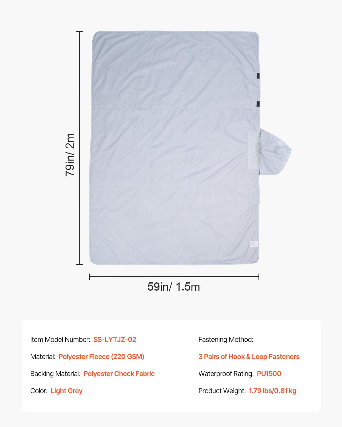 Blankets & Throws: VEVOR Camping Blanket 2 m x 1.5 m Wearable Warm Stadium Blanket Light Grey.