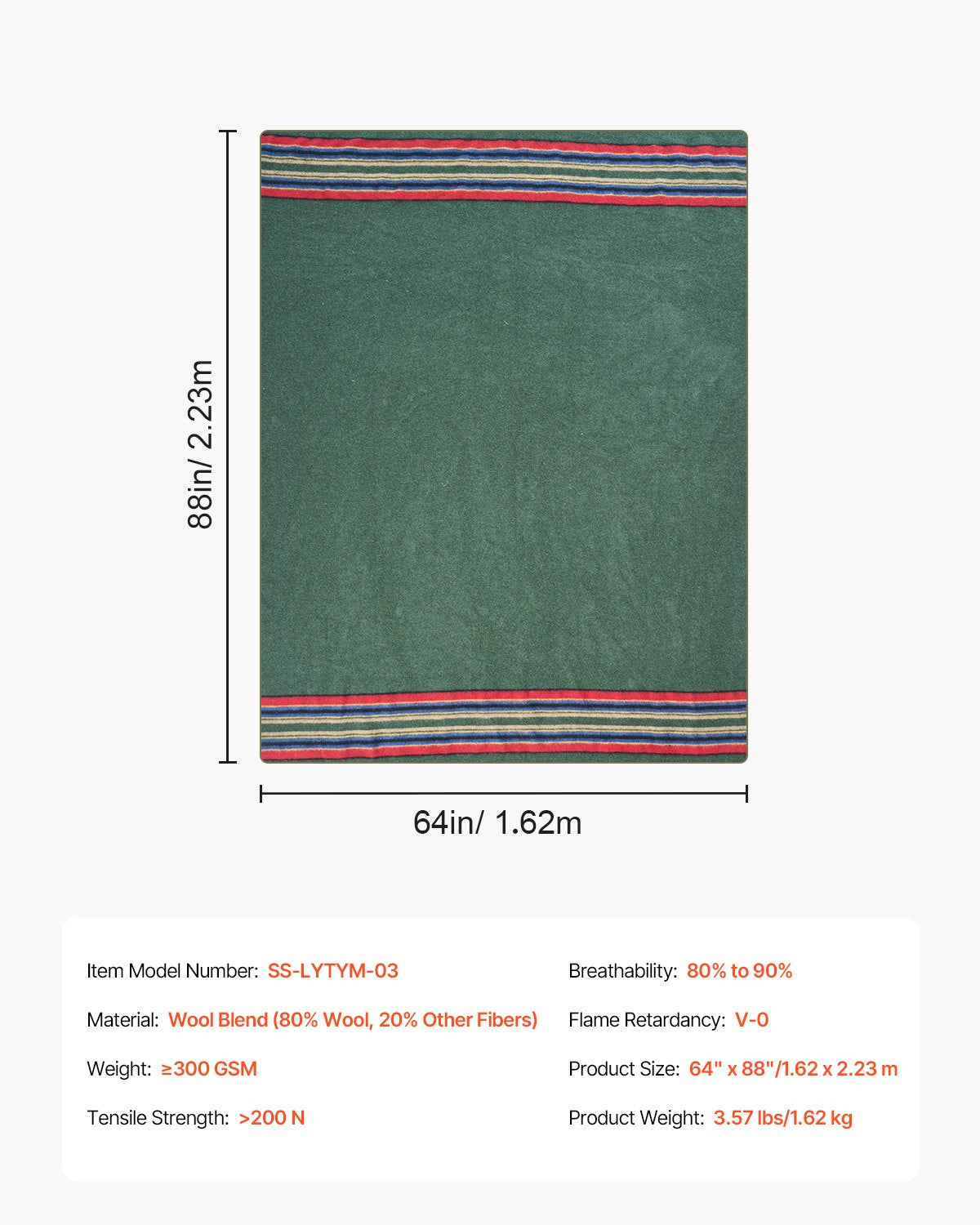 Blankets & Throws: VEVOR Wool Camping Blanket 1.62 m x 2.23 m for Camping Hiking Travel Texture
