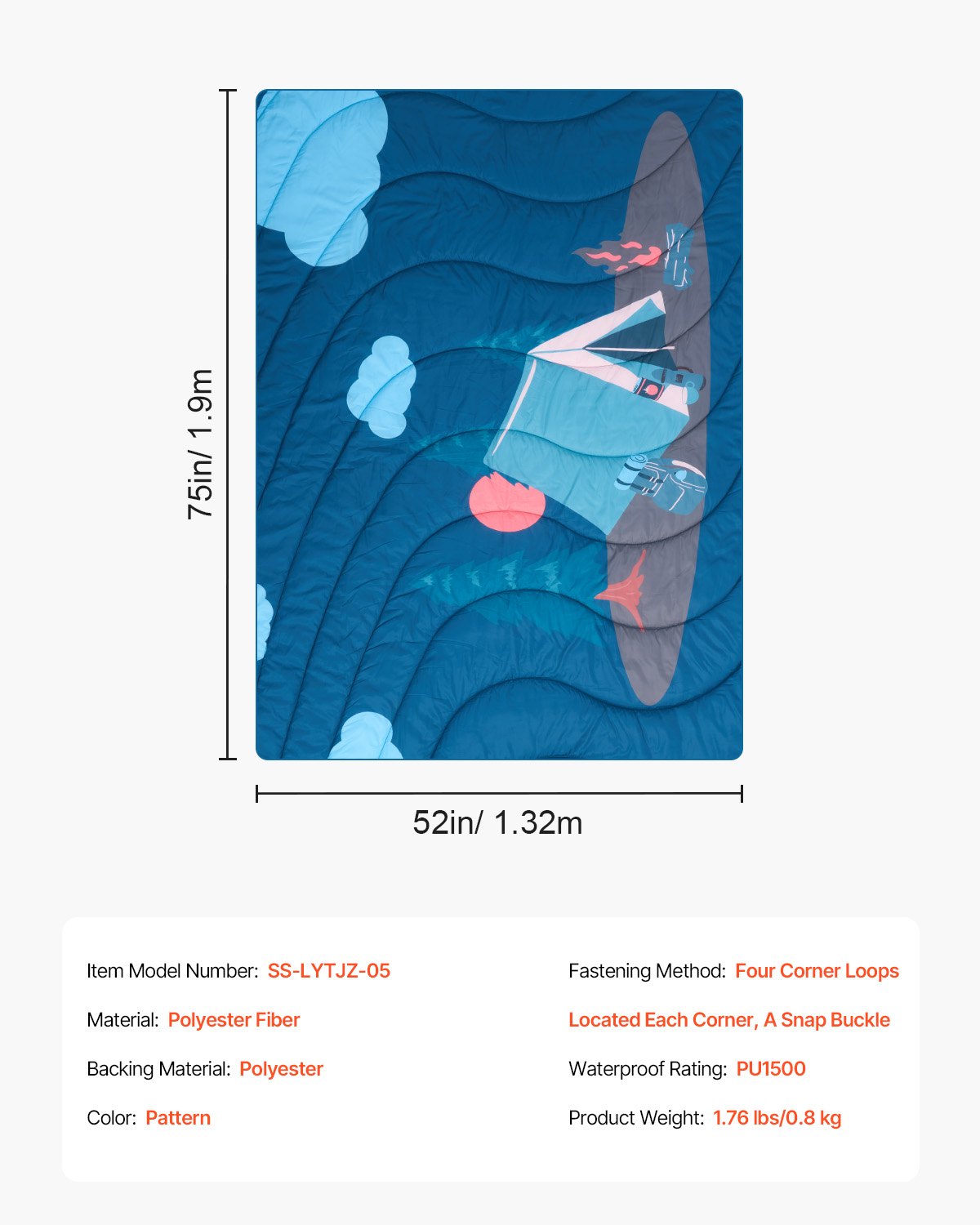 Blankets & Throws: VEVOR Camping Blanket 1.9 m x 1.32 m Wearable Warm Stadium Blanket Outdoor