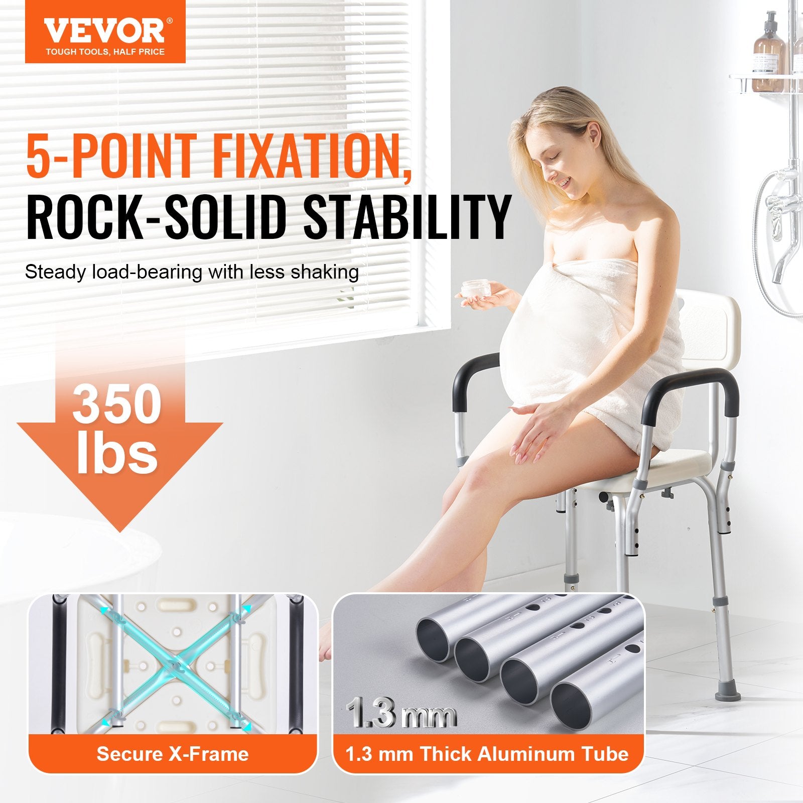 Mobility & Accessibility: VEVOR Shower Chair, Shower Seat with Back, Adjustable Height Shower Stool, Shower Chair for Inside Shower Bathtub, Non-slip Bathroom Bench Bath Chair for Elderly Disabled Handicap, 158.8 kg Capacity