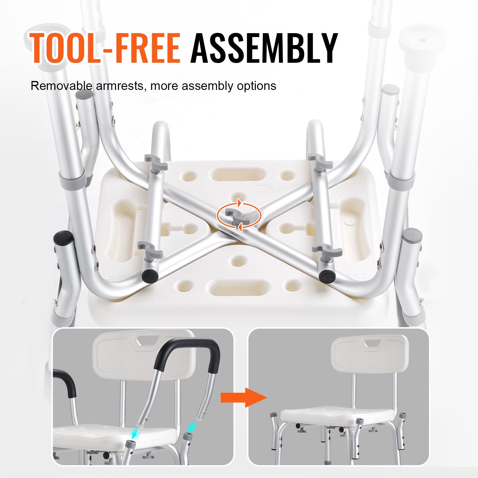 Mobility & Accessibility: VEVOR Shower Chair, Shower Seat with Back, Adjustable Height Shower Stool, Shower Chair for Inside Shower Bathtub, Non-slip Bathroom Bench Bath Chair for Elderly Disabled Handicap, 158.8 kg Capacity