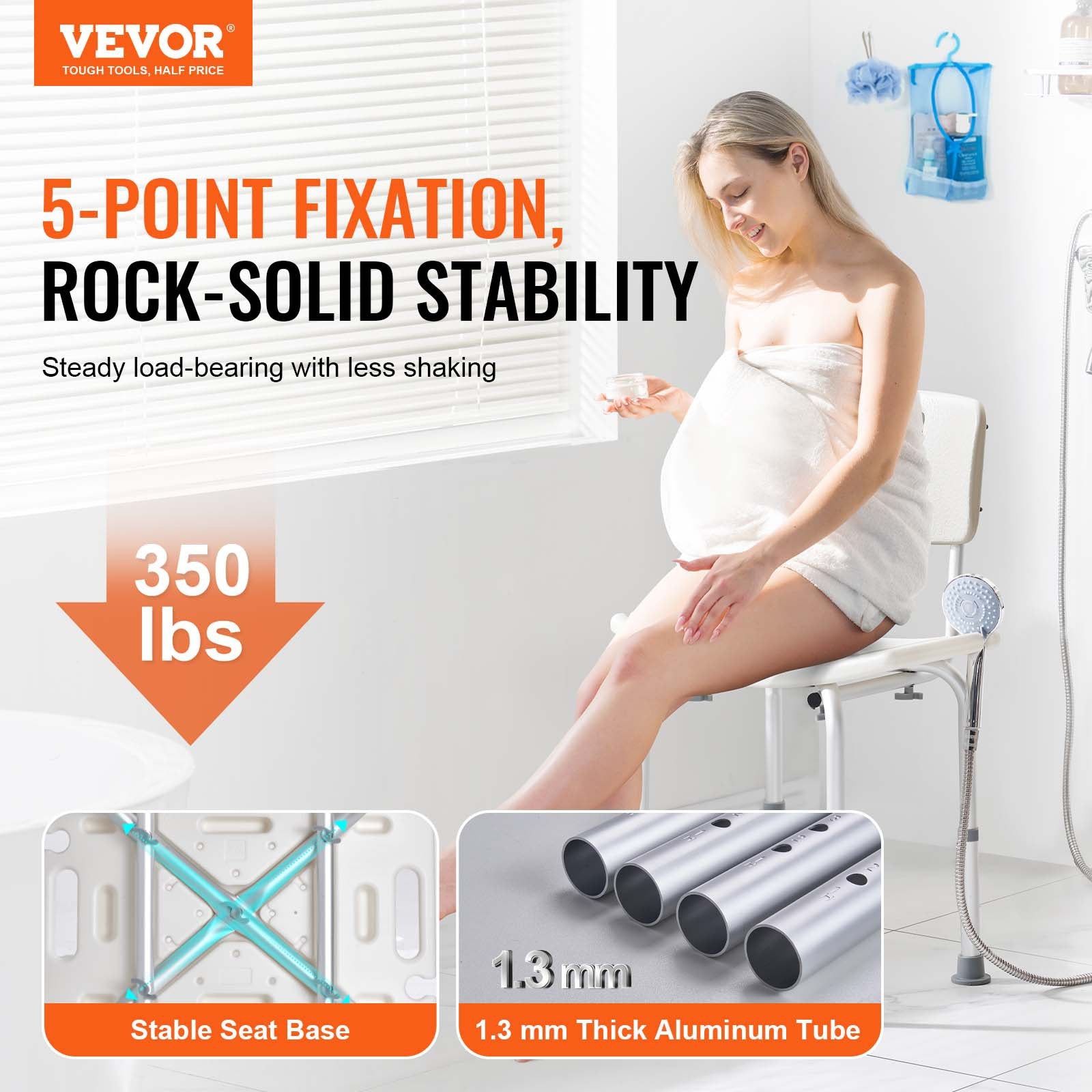 Mobility & Accessibility: VEVOR Shower Chair, Shower Seat with Back, Adjustable Height Shower Stool, Shower Chair for Inside Shower Bathtub, Non-slip Bathroom Bench Bath Chair for Elderly Disabled Handicap, 158.8 kg Capacity