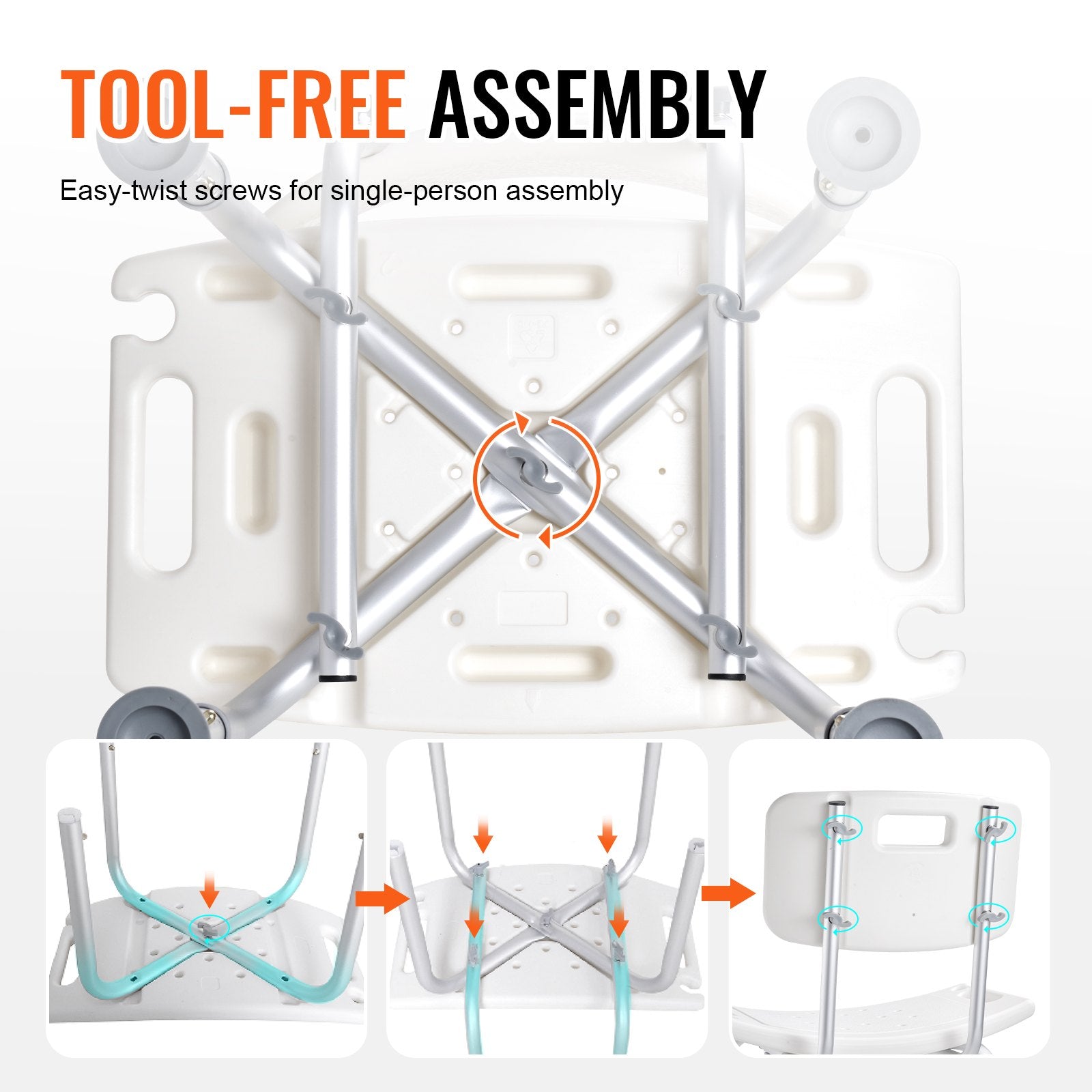 Mobility & Accessibility: VEVOR Shower Chair, Shower Seat with Back, Adjustable Height Shower Stool, Shower Chair for Inside Shower Bathtub, Non-slip Bathroom Bench Bath Chair for Elderly Disabled Handicap, 158.8 kg Capacity