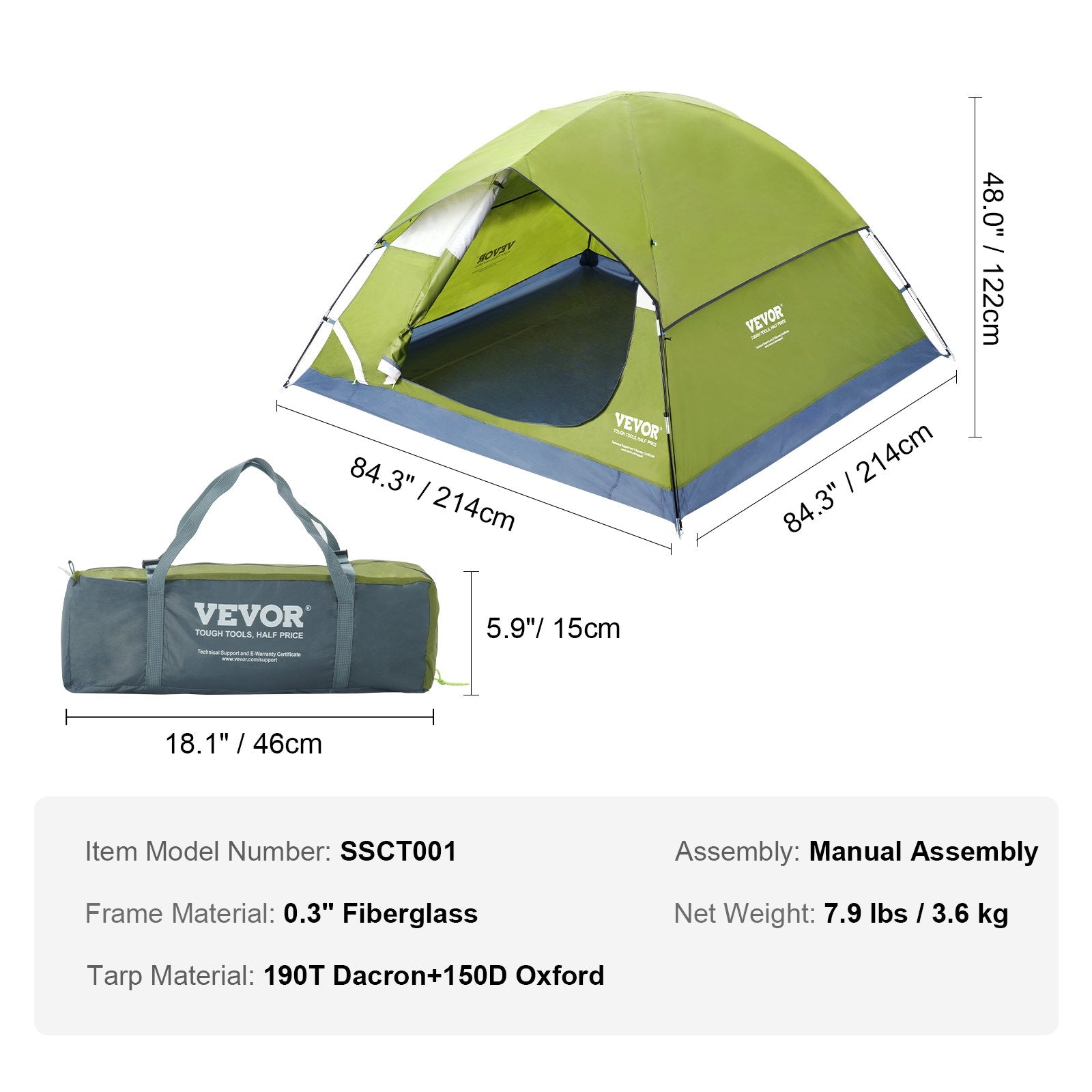 Tents: VEVOR Camping Tent, 7 x 7 x 4 ft Fit for 6 Person, Waterproof Lightweight Backpacking Tent, Easy Setup, with Door and Window, for Outdoor Family Camping, Hiking, Hunting, Mountaineering Travel