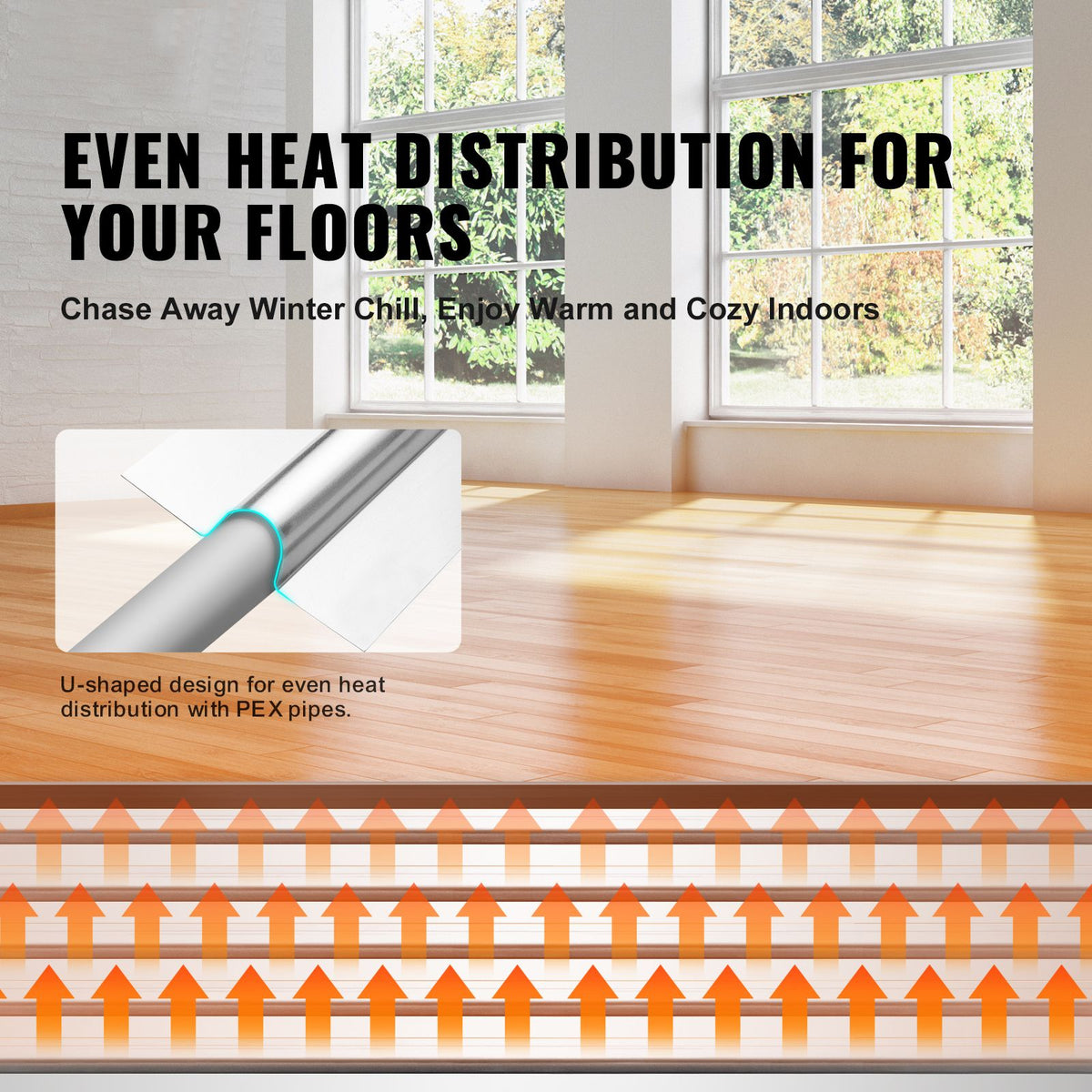 PEX Heat Transfer Plates 0.6m, Radiant Heat Plates for 19mm PEX Pipe, Durable Aluminum & Easy Trimming and Install Underfloor Heat Tubing Plates, Perfect for Wooden Floors (200pcs)