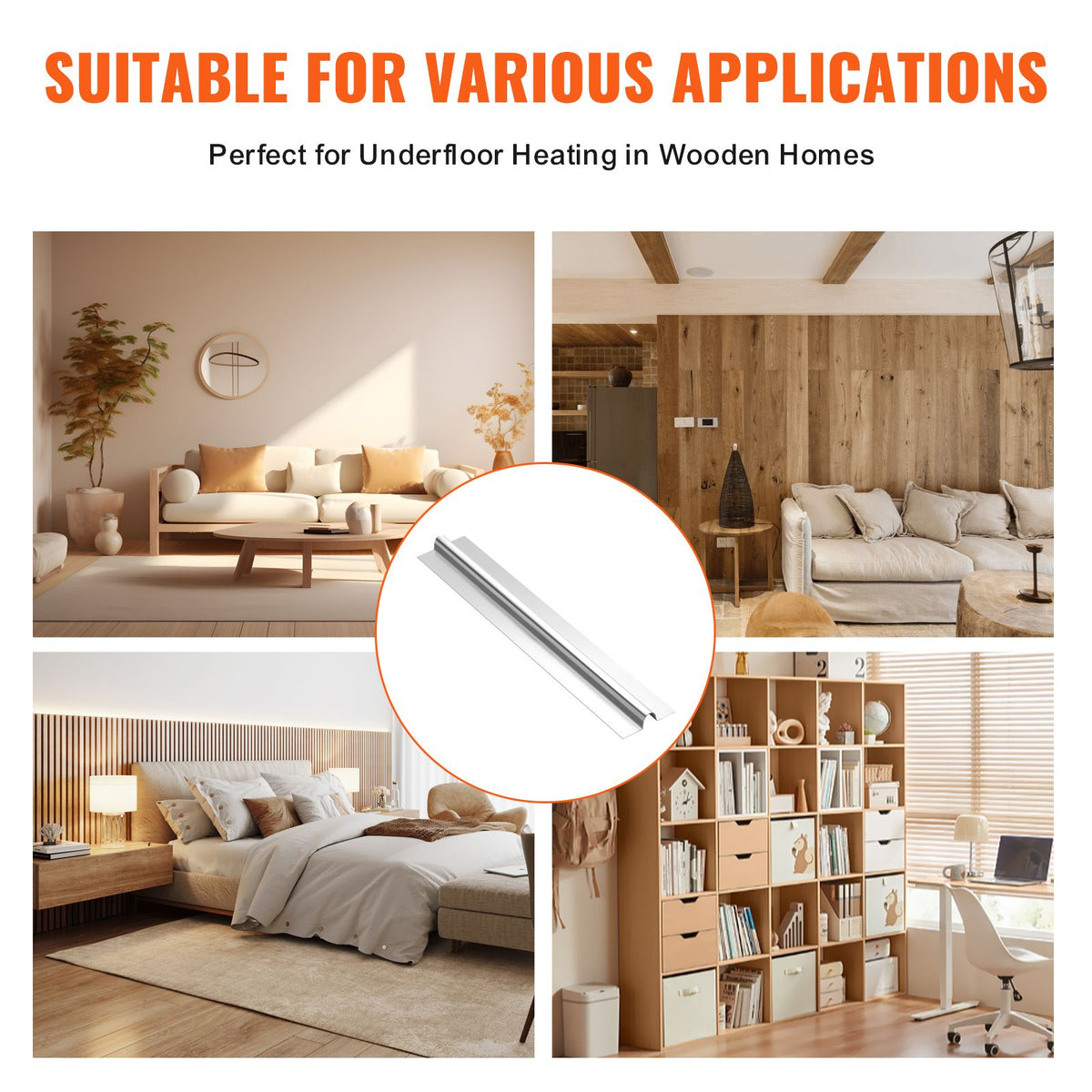 PEX Heat Transfer Plates 0.6m, Radiant Heat Plates for 19mm PEX Pipe, Durable Aluminum & Easy Trimming and Install Underfloor Heat Tubing Plates, Perfect for Wooden Floors (200pcs)