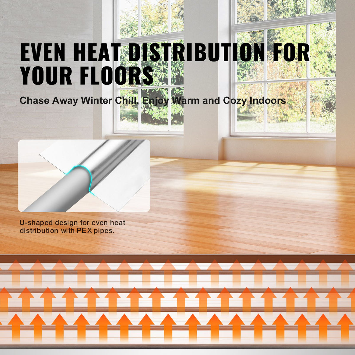 PEX Heat Transfer Plates 1.2m, Radiant Heat Plates for 19mm PEX Pipe, Durable Aluminum & Easy Trimming and Install Underfloor Heat Tubing Plates, Perfect for Wooden Floors (200pcs)