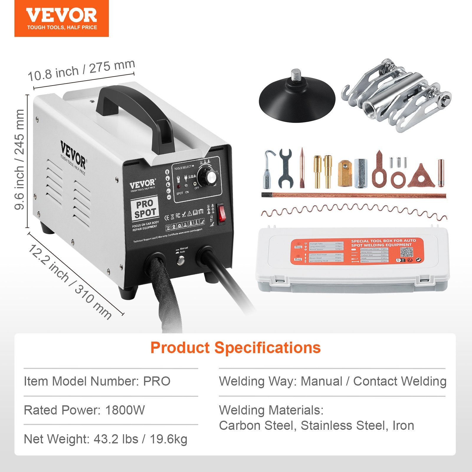 Automotive Repair & Speciality Tools: VEVOR Stud Welder Dent Repair Kit, 1.8KW Spot Welder Dent Puller with Auto/Manual Welding & 7 Versatile Modes, Auto Body Spot Welding Dent Puller Machine for Car, Truck Dent Repair