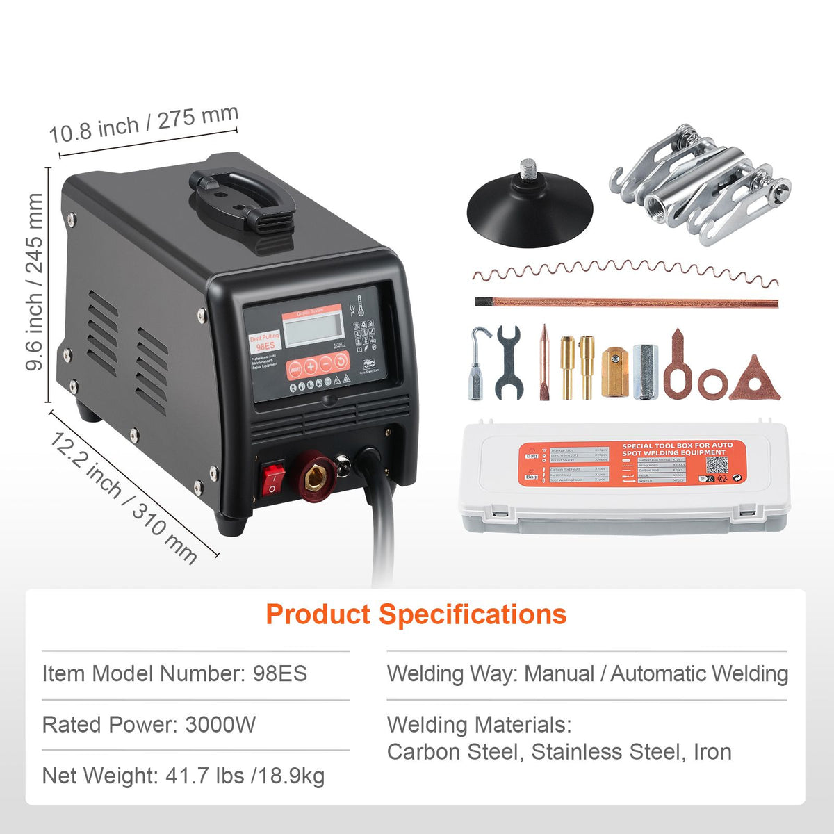 Stud Welder Dent Repair Kit, 3KW Spot Welder Dent Puller with Auto/Manual Welding & 9 Versatile Modes, Auto Body Spot Welding Dent Puller Machine for Car, Truck Dent Repair
