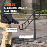 Dog Steps & Ramps: VEVOR Single Post Handrail for Outdoor 1-3 Steps, 40.5" L x 35.4" H Metal Bent Stair Handrails, Floor Mounted Carbon Steel Stair Railing, U-Shaped Post Grab Rails with 2 Anti-Skid Crossbar for Garage