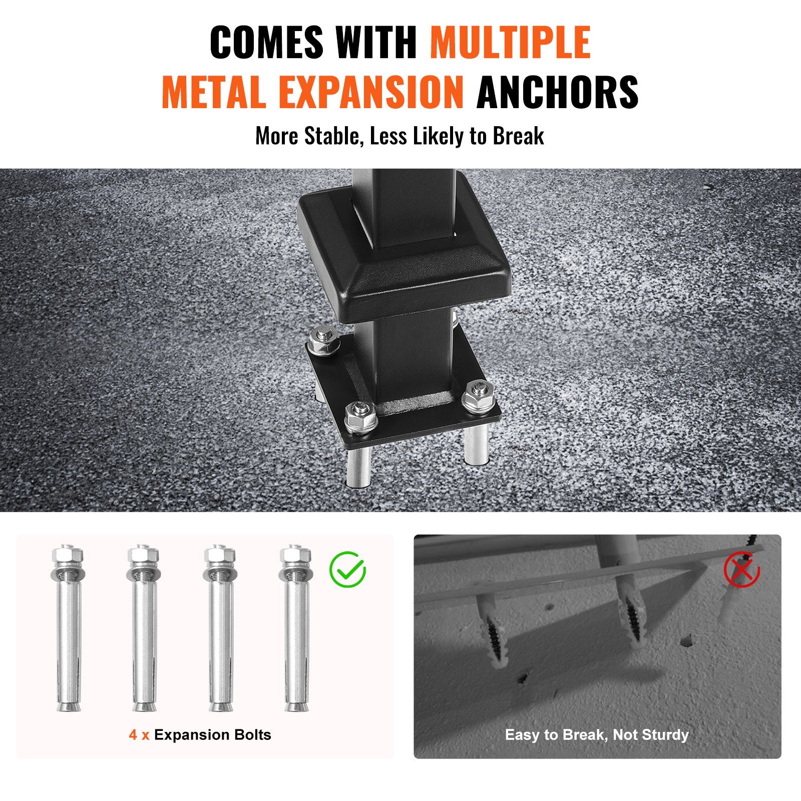 Single Post Handrail for Outdoor 1-3 Steps, 40.5" L x 35.4" H Metal Bent Stair Handrails, Floor Mounted Carbon Steel Stair Railing, U-Shaped Post Grab Rails with 2 Anti-Skid Crossbar for Garage