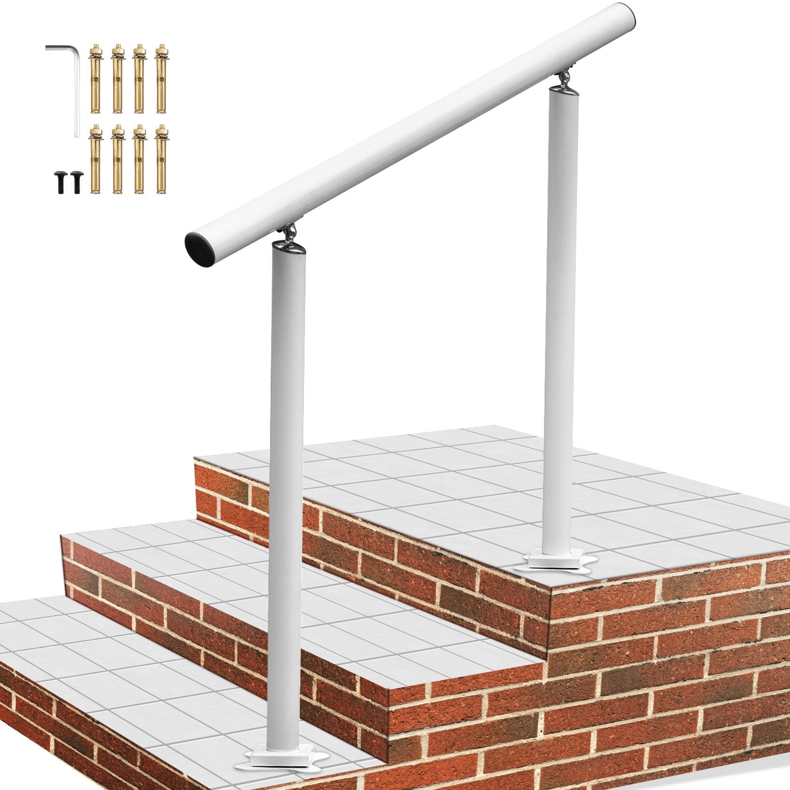 Door Hardware: VEVOR Handrail Outdoor Stairs, 3ft, 34 Inch Outdoor Handrail, Outdoor Stair Railing Adjustable from 0 to 60 Degrees Handrail for Stairs Outdoor White Aluminum Stair Railing for Garden, Office Area