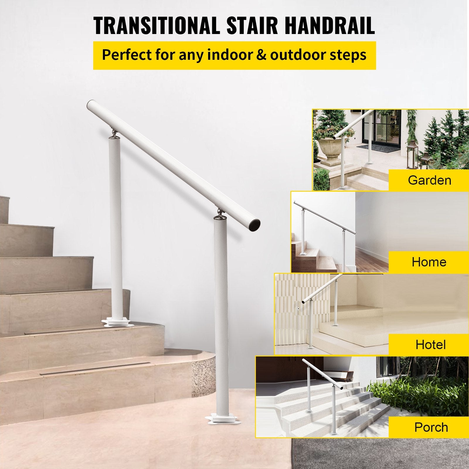 Door Hardware: VEVOR Handrail Outdoor Stairs, 3ft, 34 Inch Outdoor Handrail, Outdoor Stair Railing Adjustable from 0 to 60 Degrees Handrail for Stairs Outdoor White Aluminum Stair Railing for Garden, Office Area
