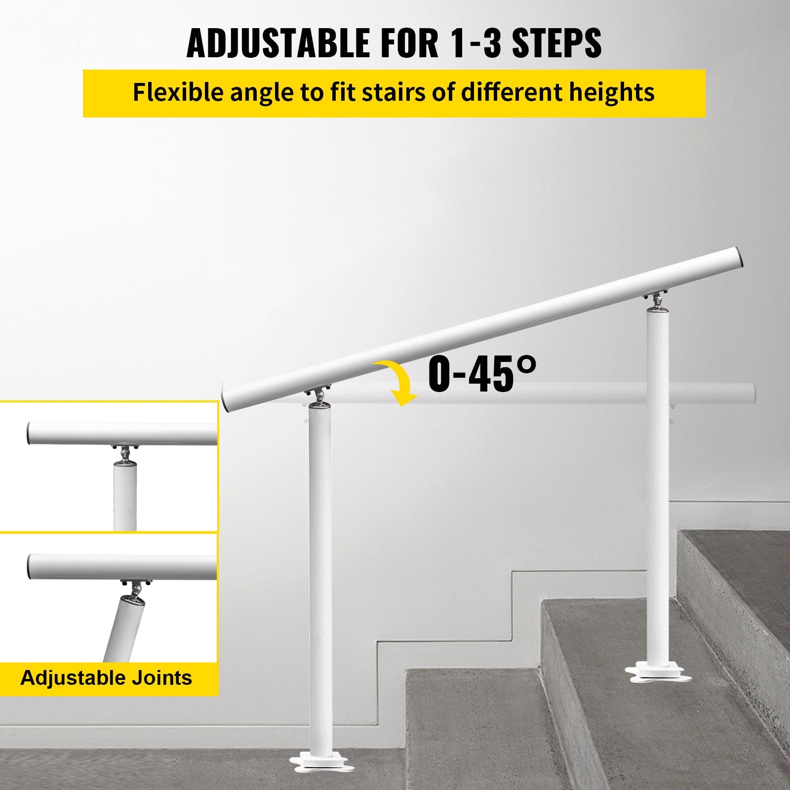 Door Hardware: VEVOR Handrail Outdoor Stairs, 3ft, 34 Inch Outdoor Handrail, Outdoor Stair Railing Adjustable from 0 to 60 Degrees Handrail for Stairs Outdoor White Aluminum Stair Railing for Garden, Office Area