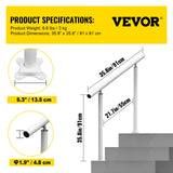 Door Hardware: VEVOR Handrail Outdoor Stairs, 3ft, 34 Inch Outdoor Handrail, Outdoor Stair Railing Adjustable from 0 to 60 Degrees Handrail for Stairs Outdoor White Aluminum Stair Railing for Garden, Office Area