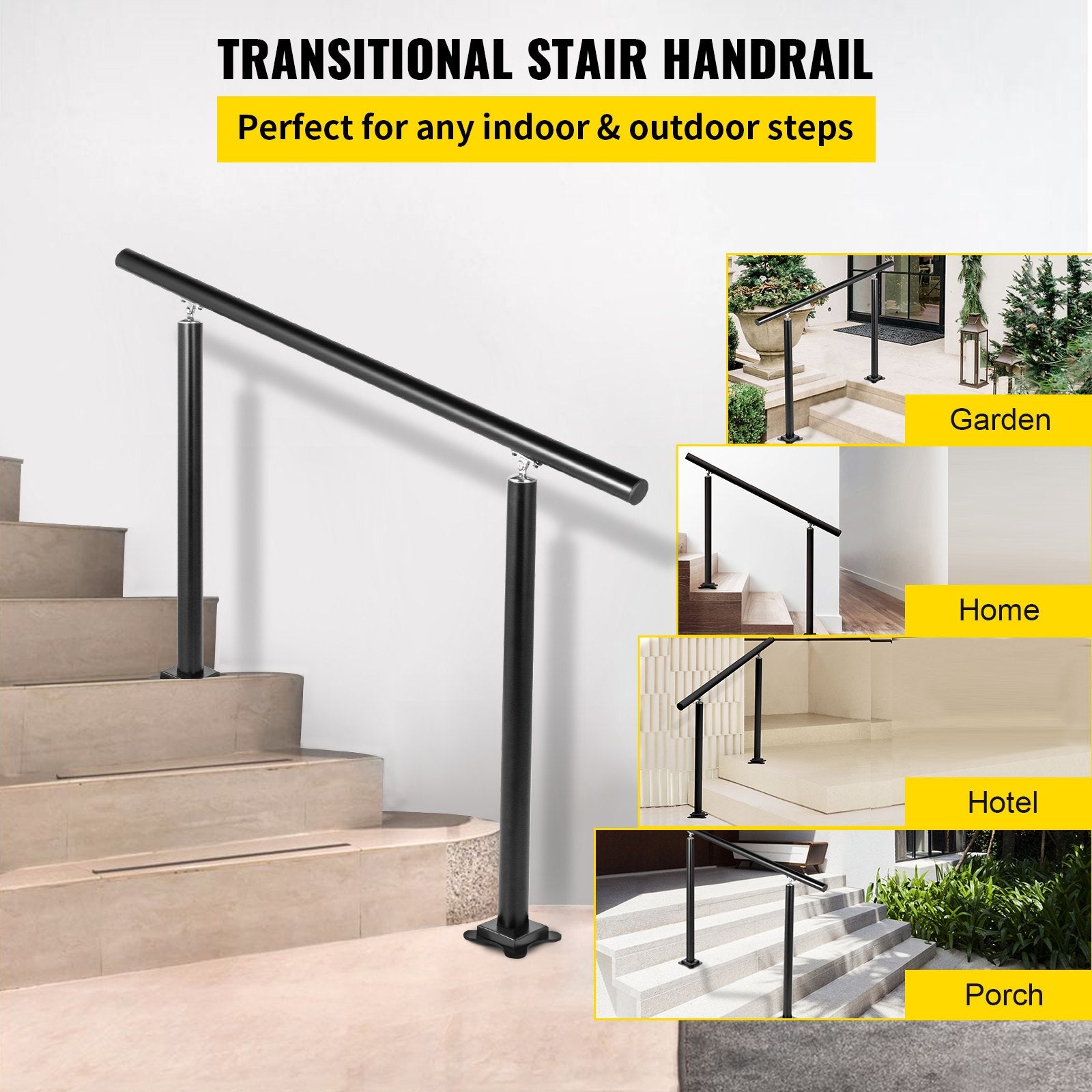 Door Hardware: VEVOR Handrail Outdoor Stairs, 3ft, 34 Inch Outdoor Handrail, Outdoor Stair Railing Adjustable from 0 to 60 Degrees Handrail for Stairs Outdoor Black Aluminum Stair Railing for Garden, Office Area