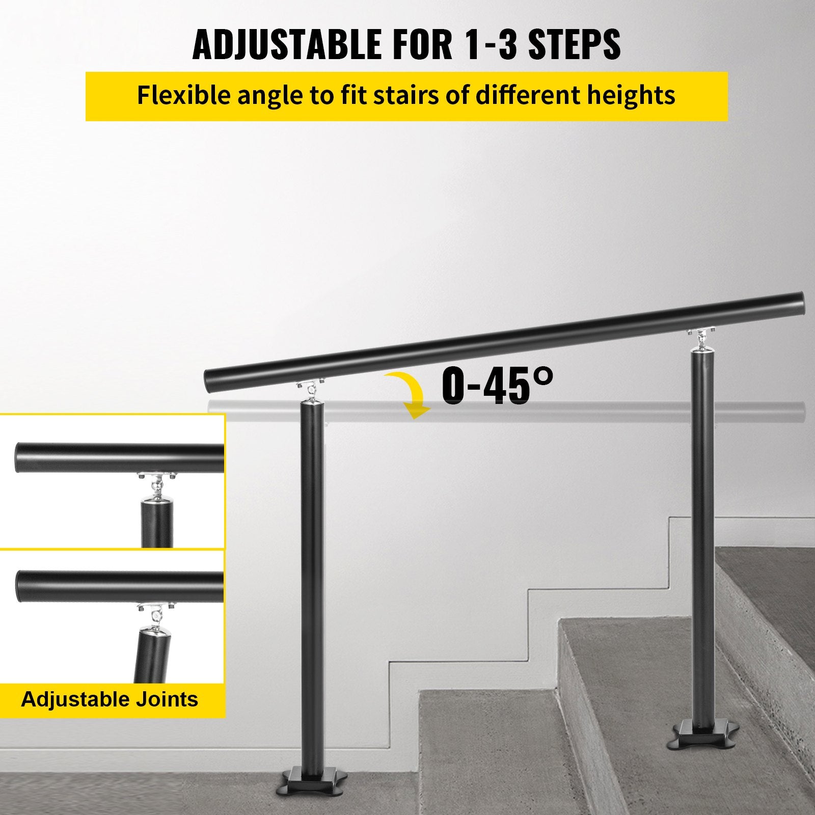 Door Hardware: VEVOR Handrail Outdoor Stairs, 3ft, 34 Inch Outdoor Handrail, Outdoor Stair Railing Adjustable from 0 to 60 Degrees Handrail for Stairs Outdoor Black Aluminum Stair Railing for Garden, Office Area