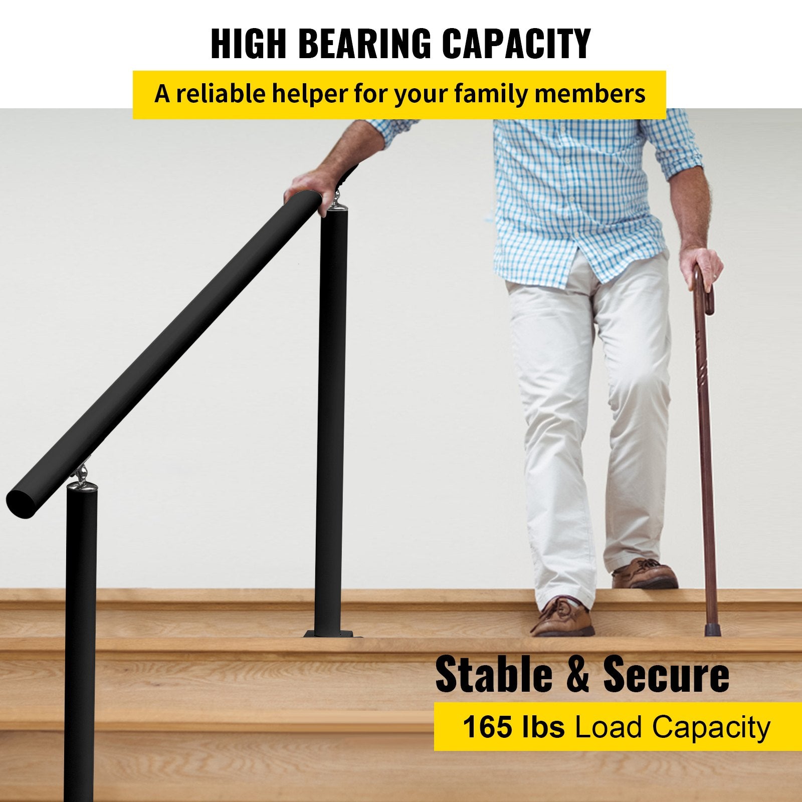Door Hardware: VEVOR Handrail Outdoor Stairs, 3ft, 34 Inch Outdoor Handrail, Outdoor Stair Railing Adjustable from 0 to 60 Degrees Handrail for Stairs Outdoor Black Aluminum Stair Railing for Garden, Office Area