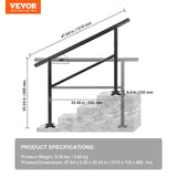 Door Hardware: VEVOR Handrail Outdoor Stairs 47.6 X 35.2 Inch Outdoor Handrail Outdoor Stair Railing Adjustable from 0 to 30 Degrees Handrail for Stairs Outdoor Aluminum Black Stair Railing Fit 3-4 Steps