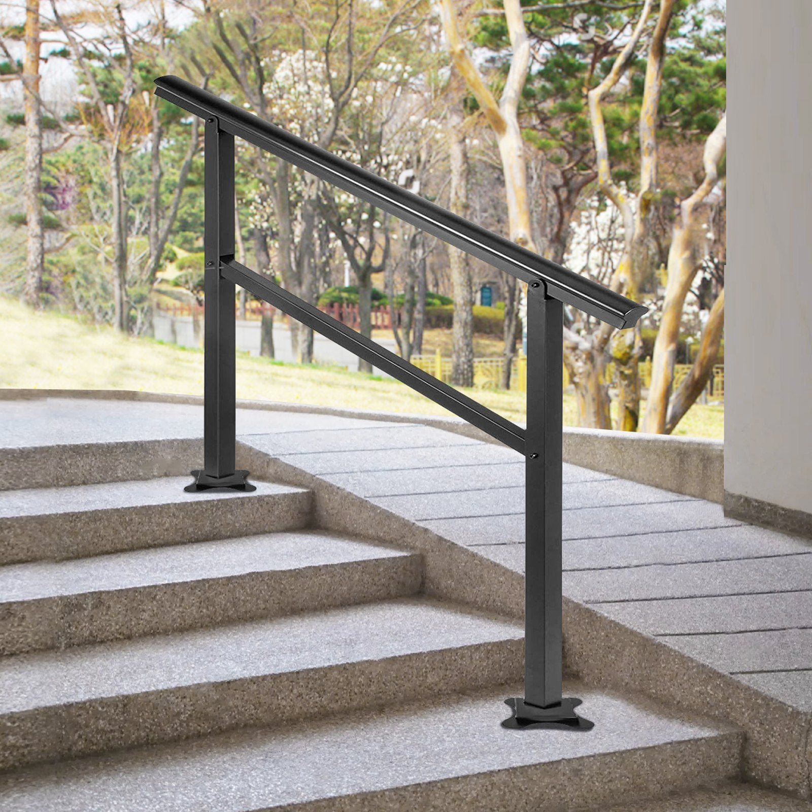 Door Hardware: VEVOR Handrail Outdoor Stairs 47.6 X 35.2 Inch Outdoor Handrail Outdoor Stair Railing Adjustable from 0 to 30 Degrees Handrail for Stairs Outdoor Aluminum Black Stair Railing Fit 3-4 Steps