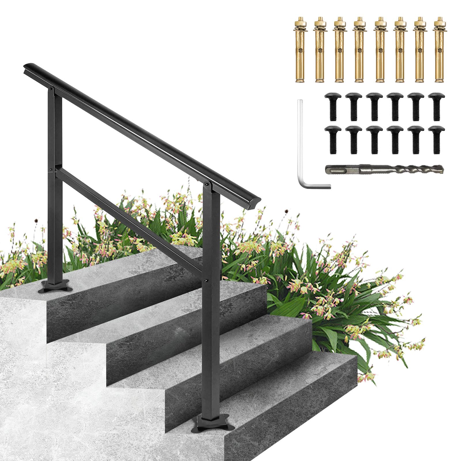 Door Hardware: VEVOR Handrail Outdoor Stairs 47.6 X 35.2 Inch Outdoor Handrail Outdoor Stair Railing Adjustable from 0 to 30 Degrees Handrail for Stairs Outdoor Aluminum Black Stair Railing Fit 3-4 Steps
