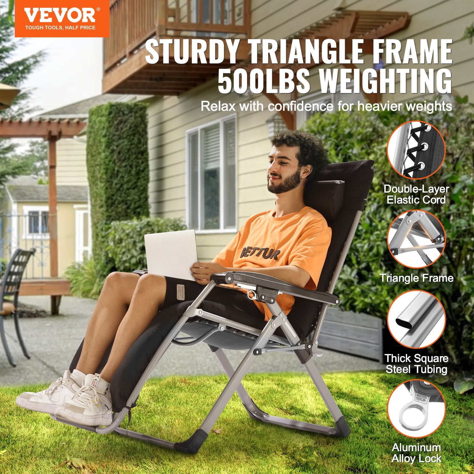 Filing & Organisation: VEVOR Zero Gravity Chair, 26 inch Zero Gravity Recliner Lounge Chair for Indoor and Outdoor, Adjustable Anti Gravity Chair with Cushion, Headrest, Footrest, and Cupholder, 500 lbs, Black