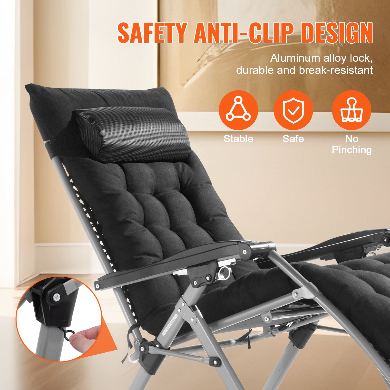 Filing & Organisation: VEVOR Zero Gravity Chair, 26 inch Zero Gravity Recliner Lounge Chair for Indoor and Outdoor, Adjustable Anti Gravity Chair with Cushion, Headrest, Footrest, and Cupholder, 500 lbs, Black