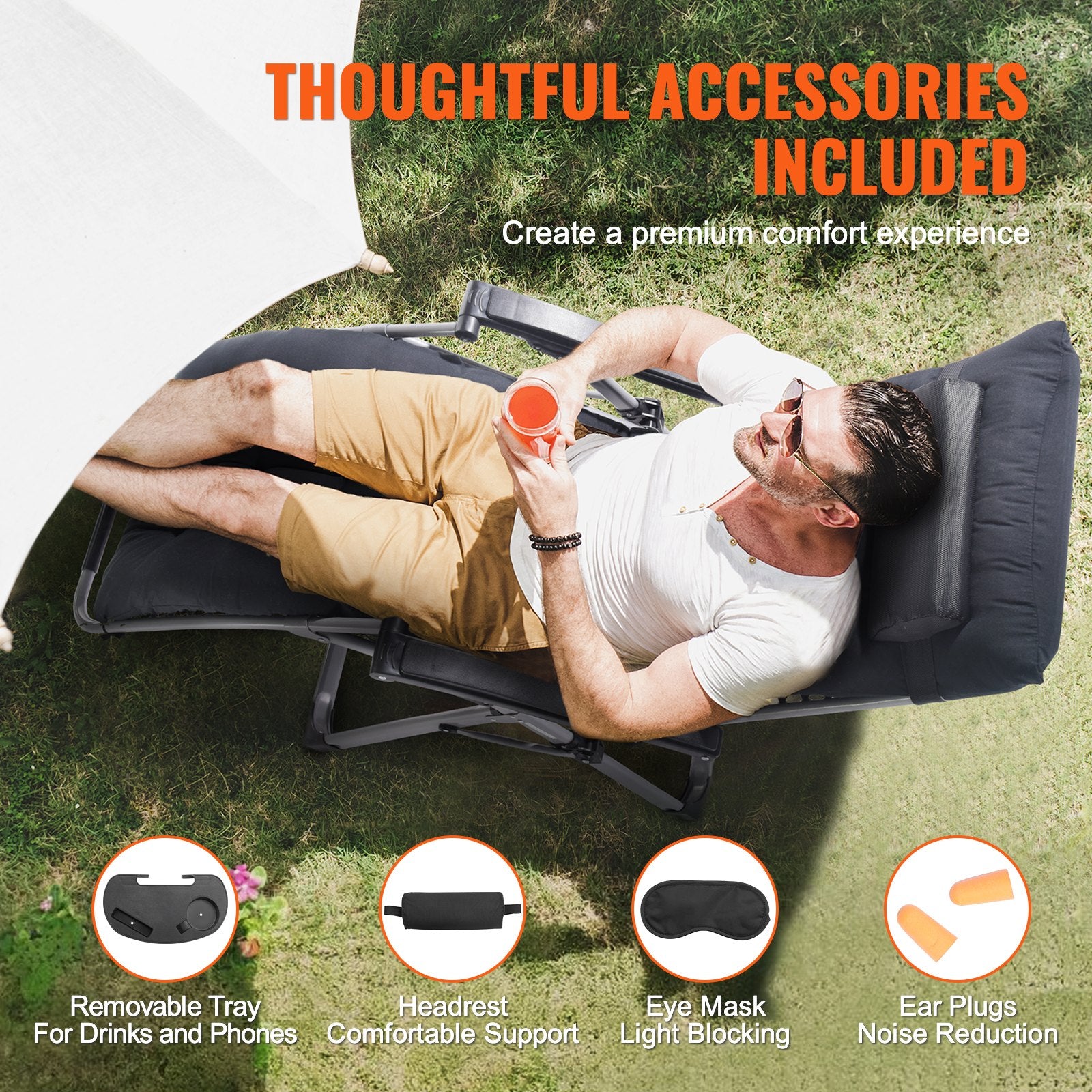 Filing & Organisation: VEVOR Zero Gravity Chair, 26 inch Zero Gravity Recliner Lounge Chair for Indoor and Outdoor, Adjustable Anti Gravity Chair with Cushion, Headrest, Footrest, and Cupholder, 500 lbs, Black