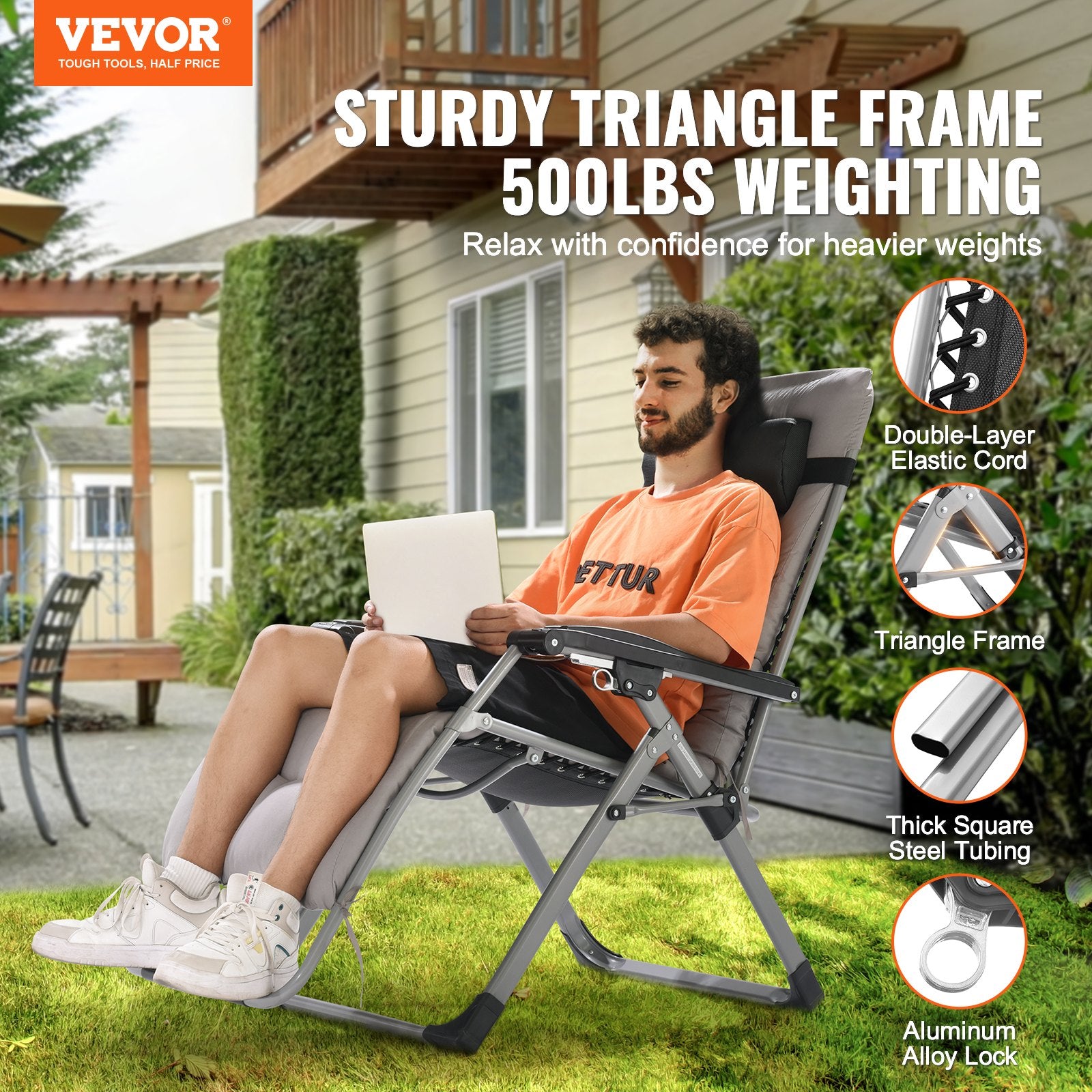 Automotive Parts: VEVOR Zero Gravity Chair, 26 inch Zero Gravity Recliner Lounge Chair for Indoor and Outdoor, Adjustable Anti Gravity Chair with Cushion, Headrest, Footrest, and Cupholder, 500 lbs, Gray