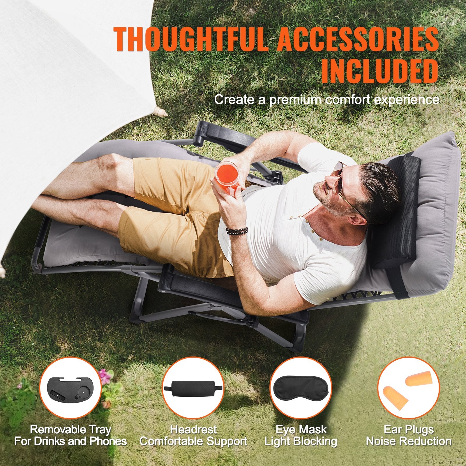 Automotive Parts: VEVOR Zero Gravity Chair, 26 inch Zero Gravity Recliner Lounge Chair for Indoor and Outdoor, Adjustable Anti Gravity Chair with Cushion, Headrest, Footrest, and Cupholder, 500 lbs, Gray