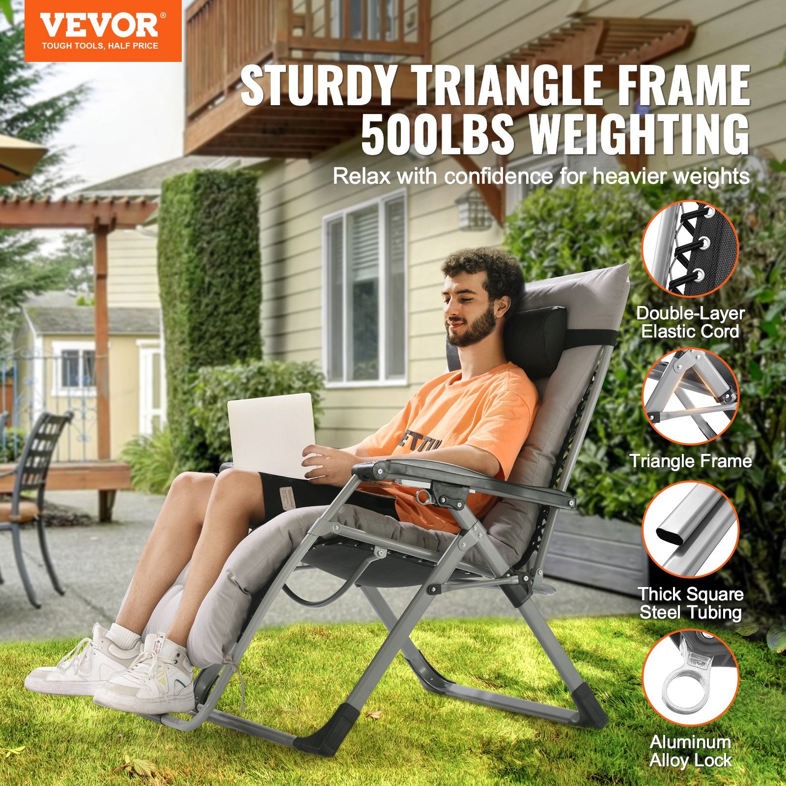 Filing & Organisation: VEVOR Zero Gravity Chair, 33 inch Zero Gravity Recliner Lounge Chair for Indoor and Outdoor, Adjustable Anti Gravity Chair with Cushion, Headrest, Footrest, and Cupholder, 500 lbs, Gray