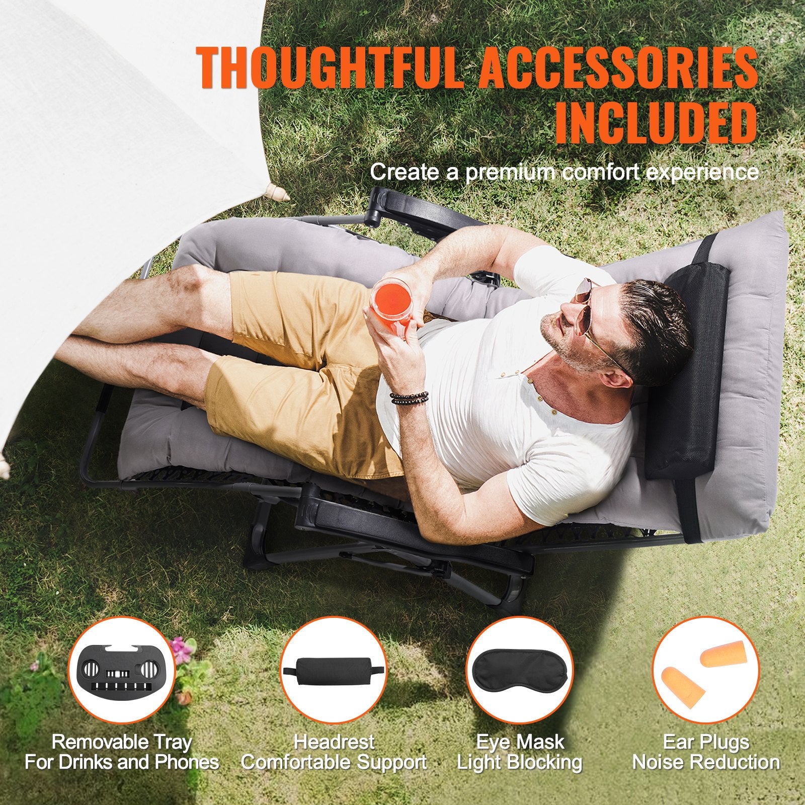 Filing & Organisation: VEVOR Zero Gravity Chair, 33 inch Zero Gravity Recliner Lounge Chair for Indoor and Outdoor, Adjustable Anti Gravity Chair with Cushion, Headrest, Footrest, and Cupholder, 500 lbs, Gray